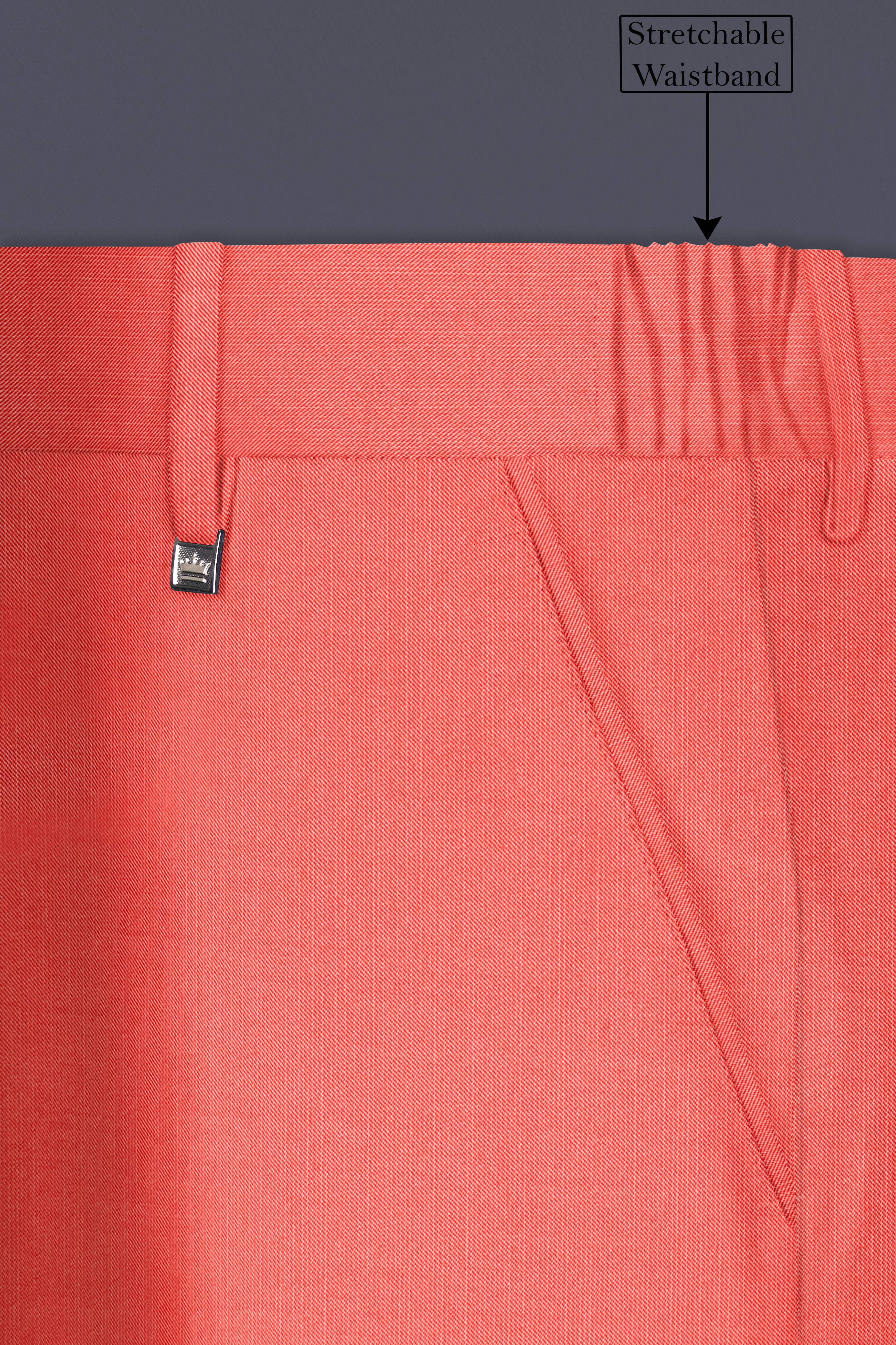 Aurora-Salmon Orange Solid Wool Rich Slight Stretch Waistband Pant
