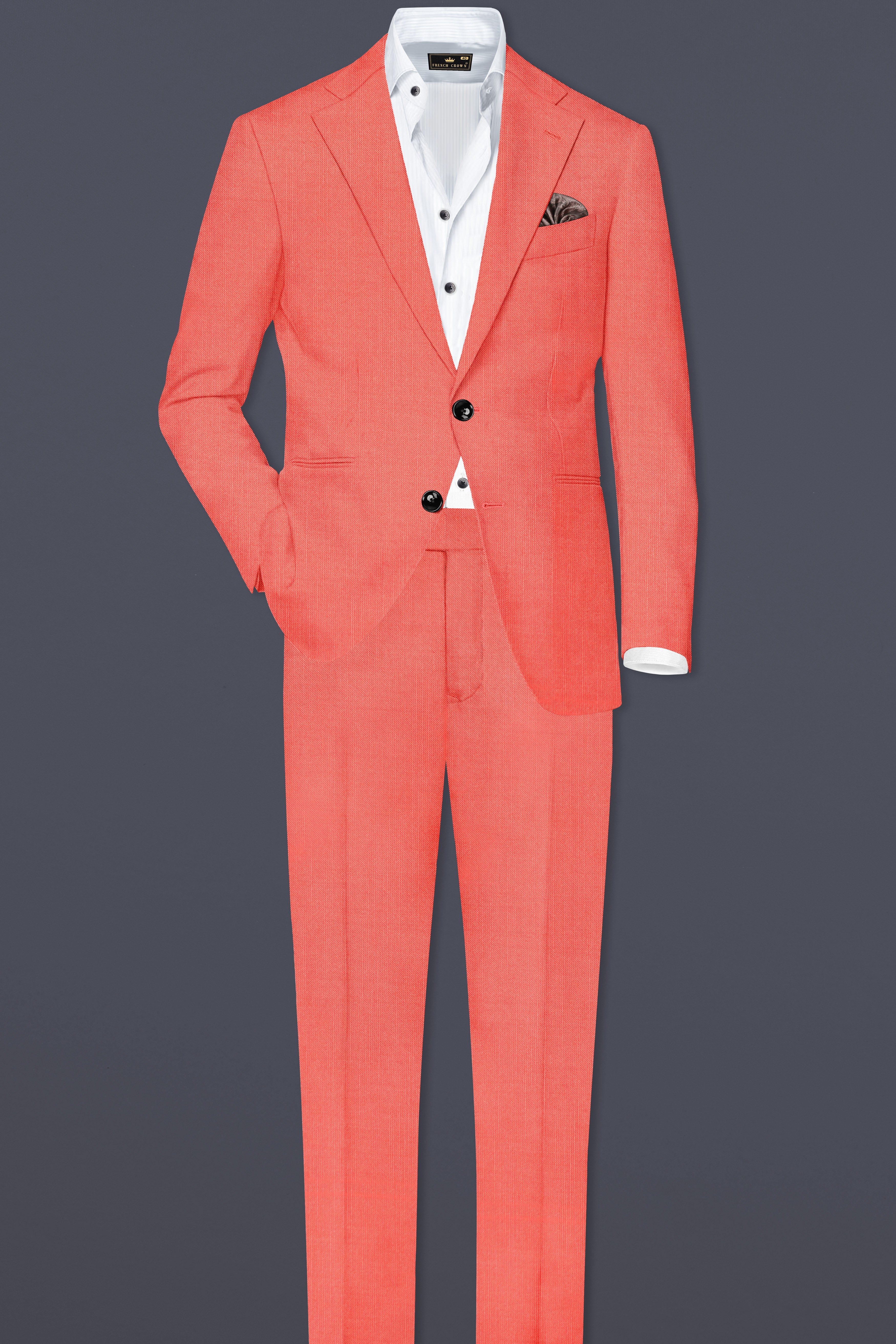 Aurora-Salmon Orange Solid Wool Rich Slight Stretch Waistband Pant