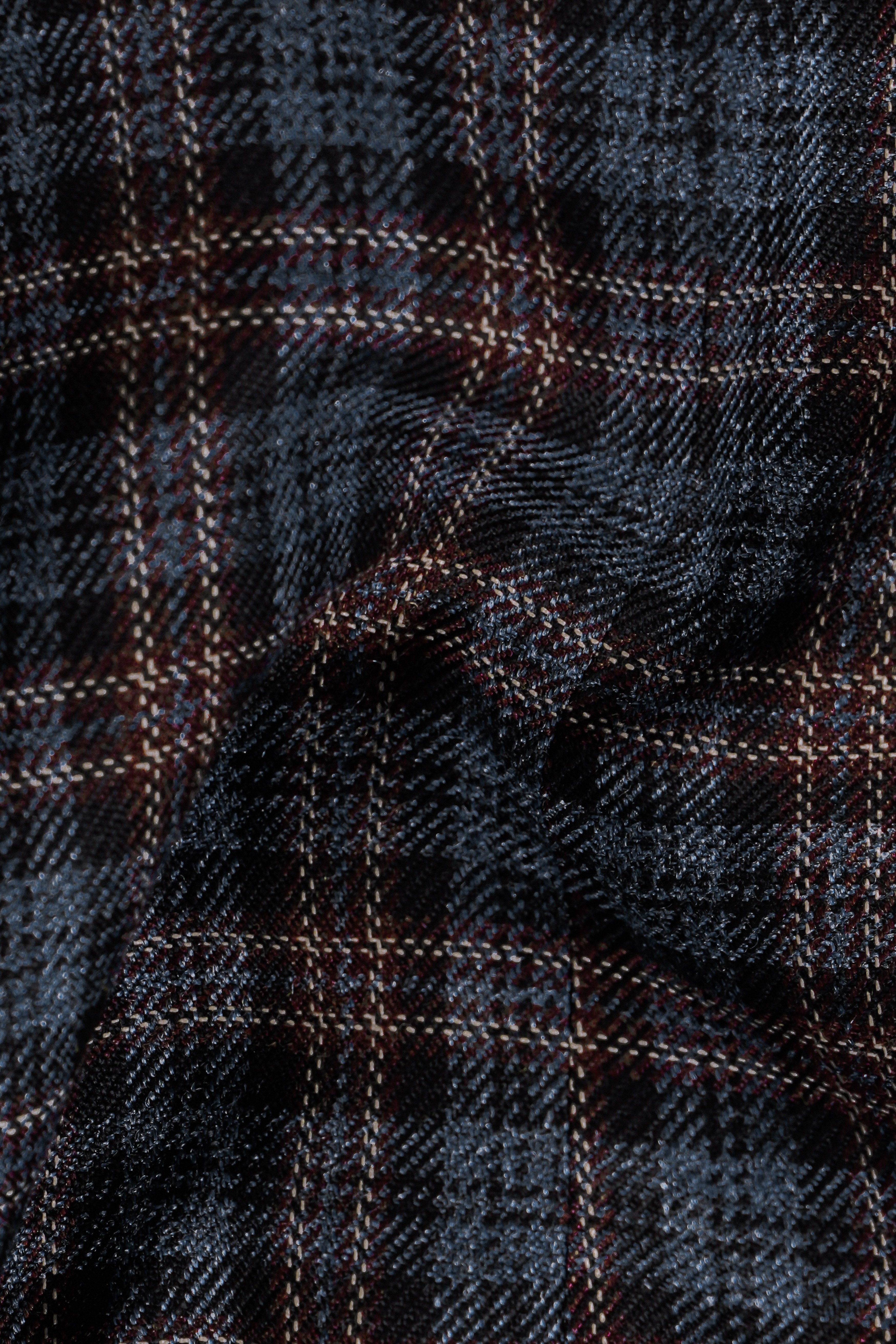 Asphalt Blue Plaid Wool Rich Stretchable Waistband Pant
