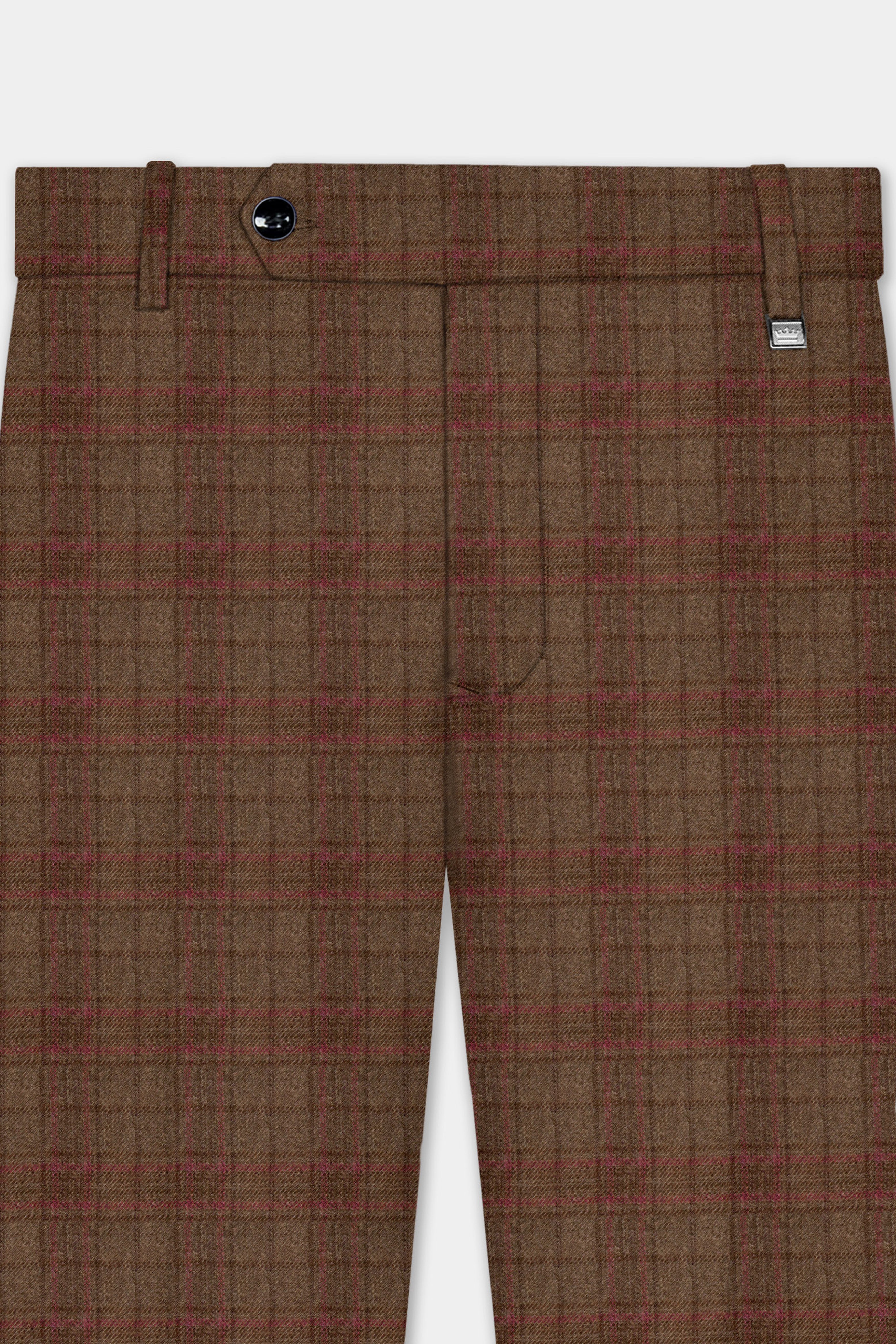 Cango Brown Plaid Wool Rich Stretchable Waistband Pant
