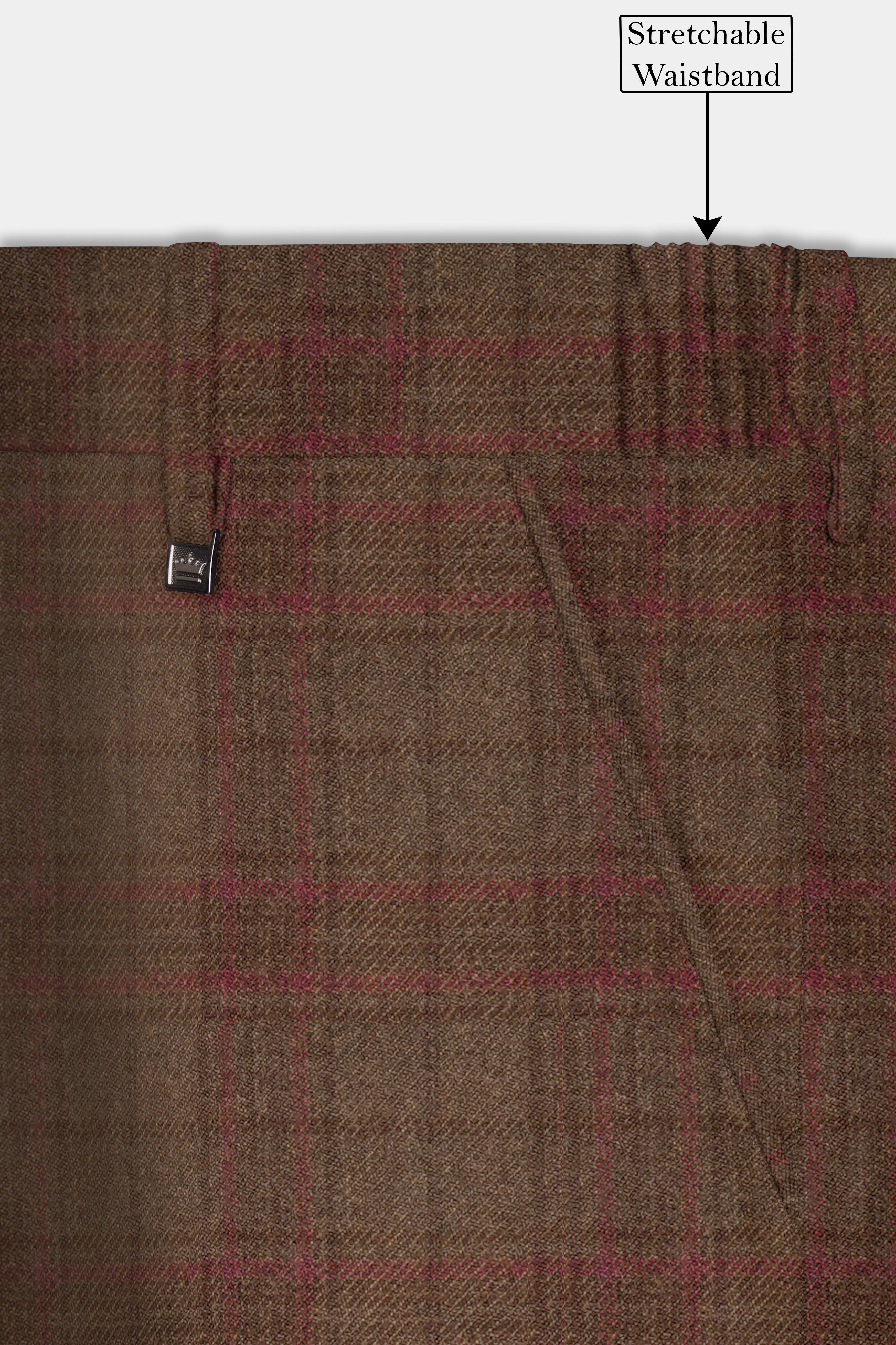 Cango Brown Plaid Wool Rich Stretchable Waistband Pant