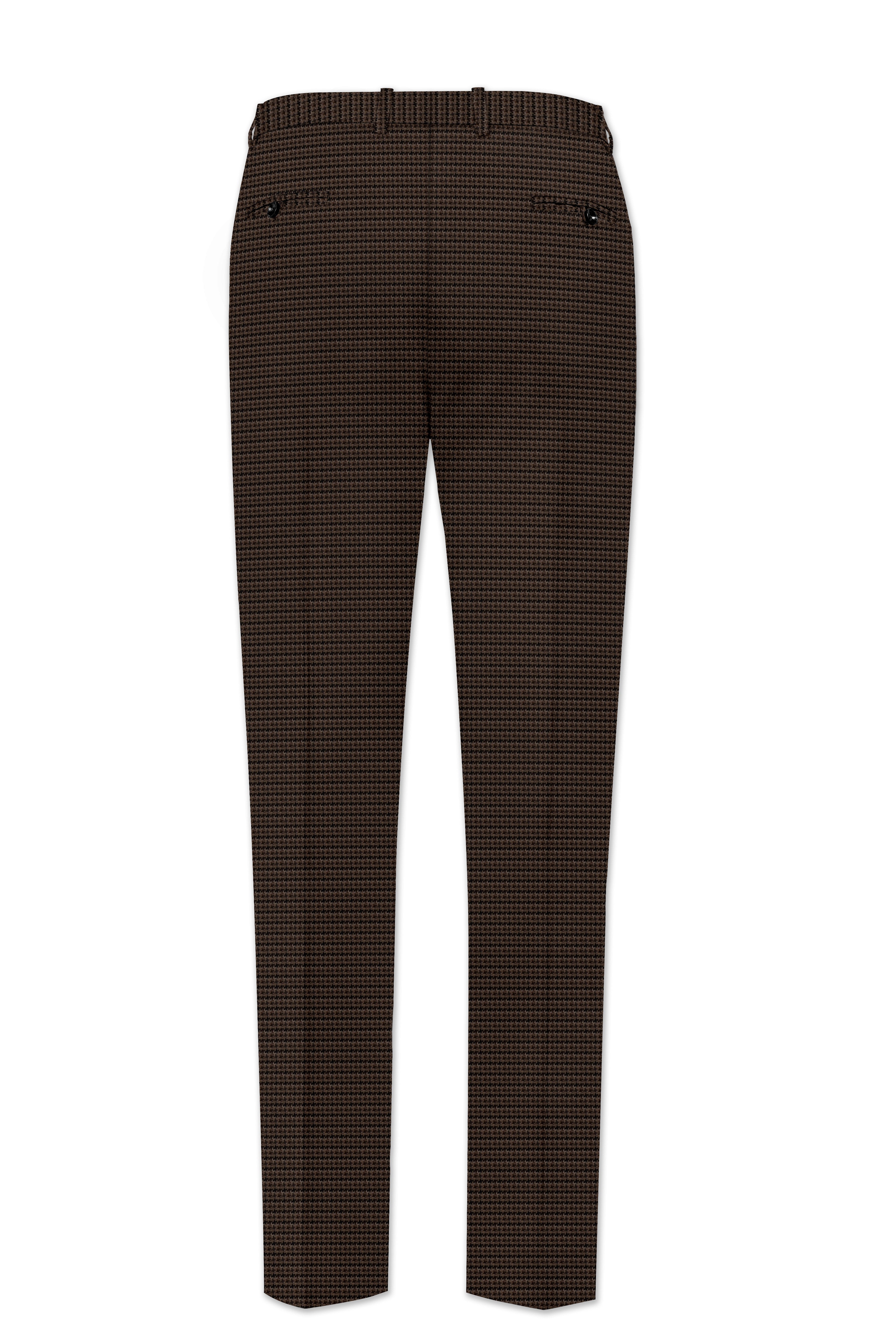 Brunwick-Cocoa Brown houndstooth Textured Wool Rich Stretchable Waistband Pant