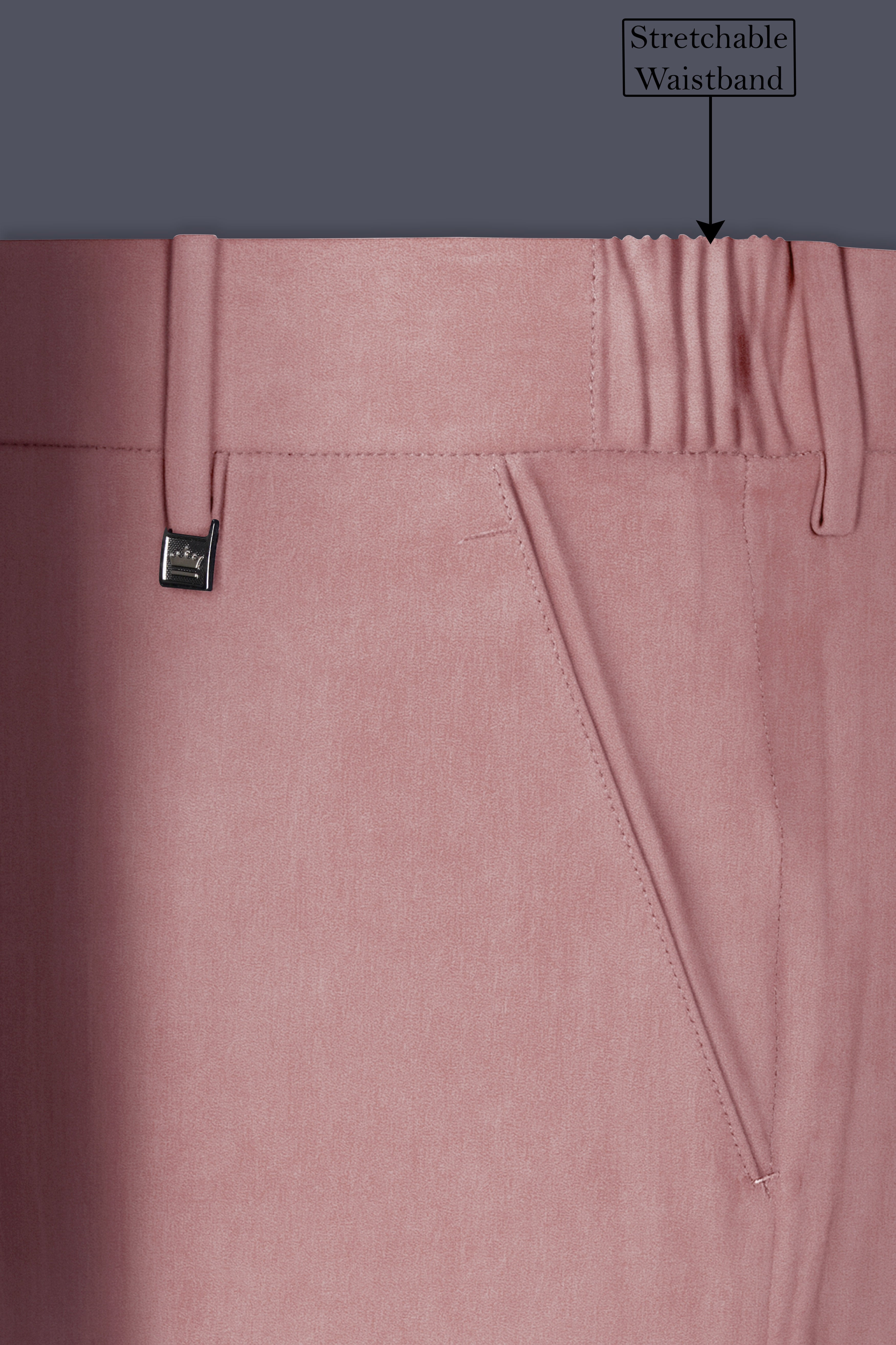 Rosivell-Oriental Peach Velvet Stretchable Waistband Pant