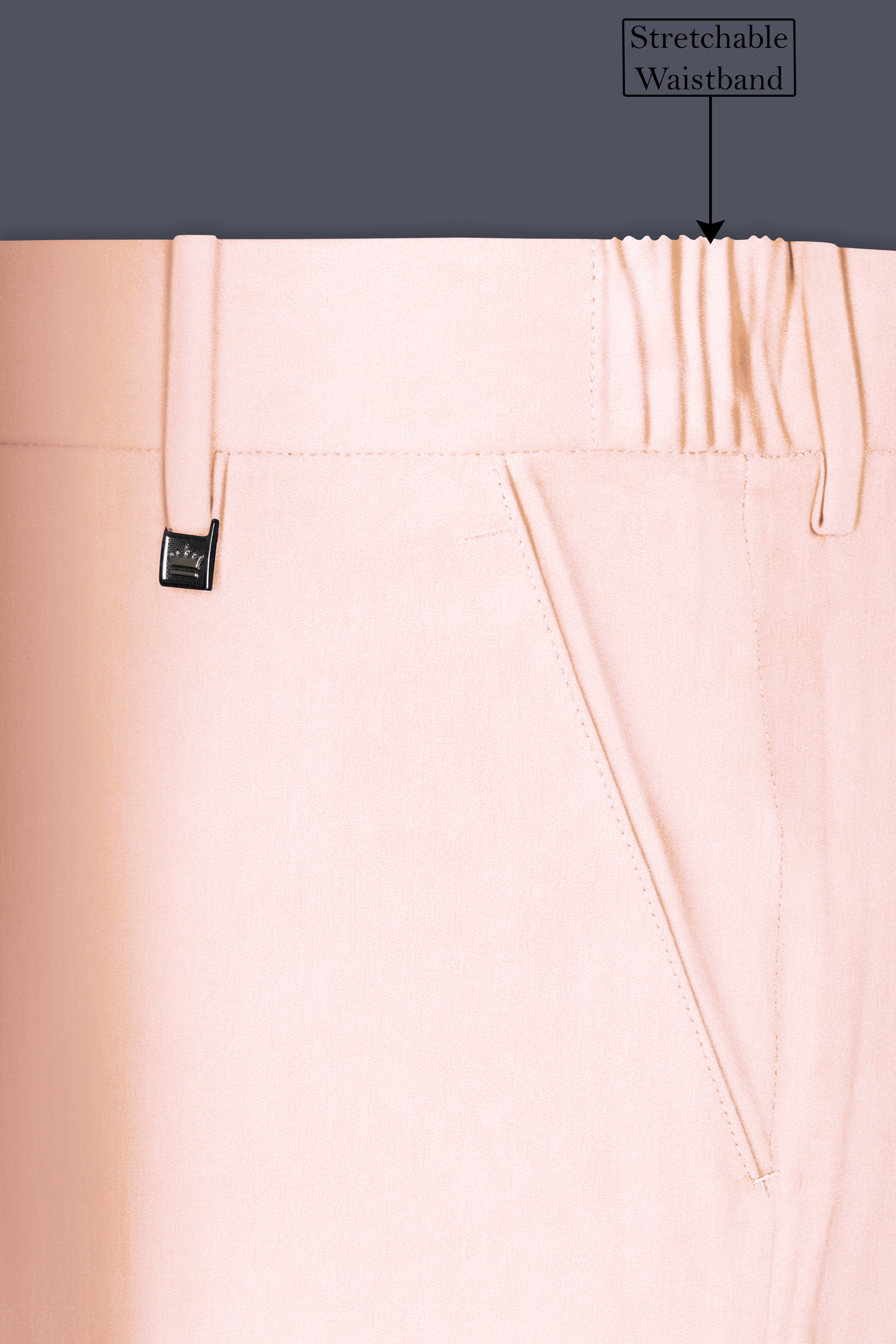 Cremivell-Almond Cream Textured Velvet Stretchable Waistband Pant
