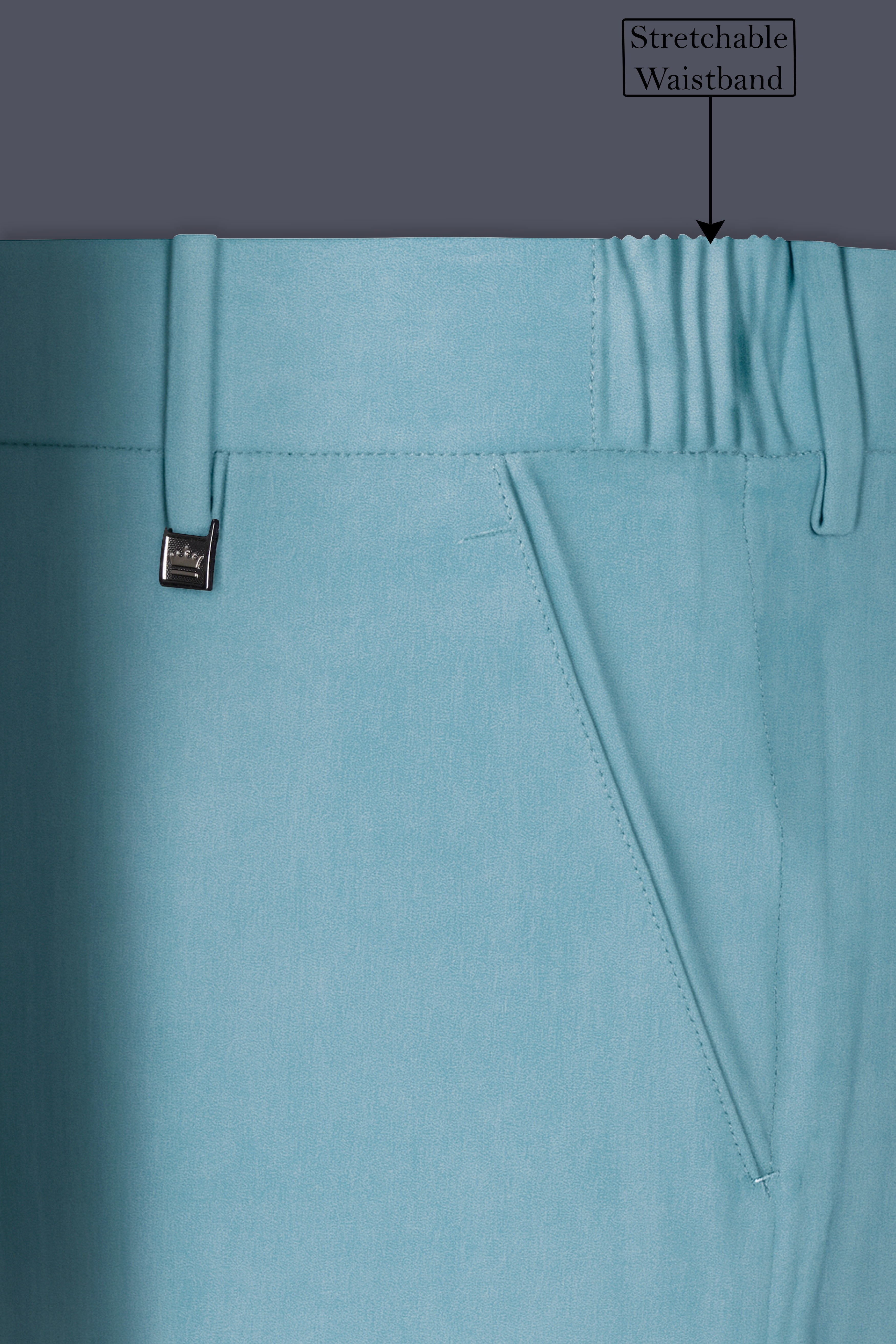 Ocevel-Naptune Blue Velvet Stretchable Waistband Pant