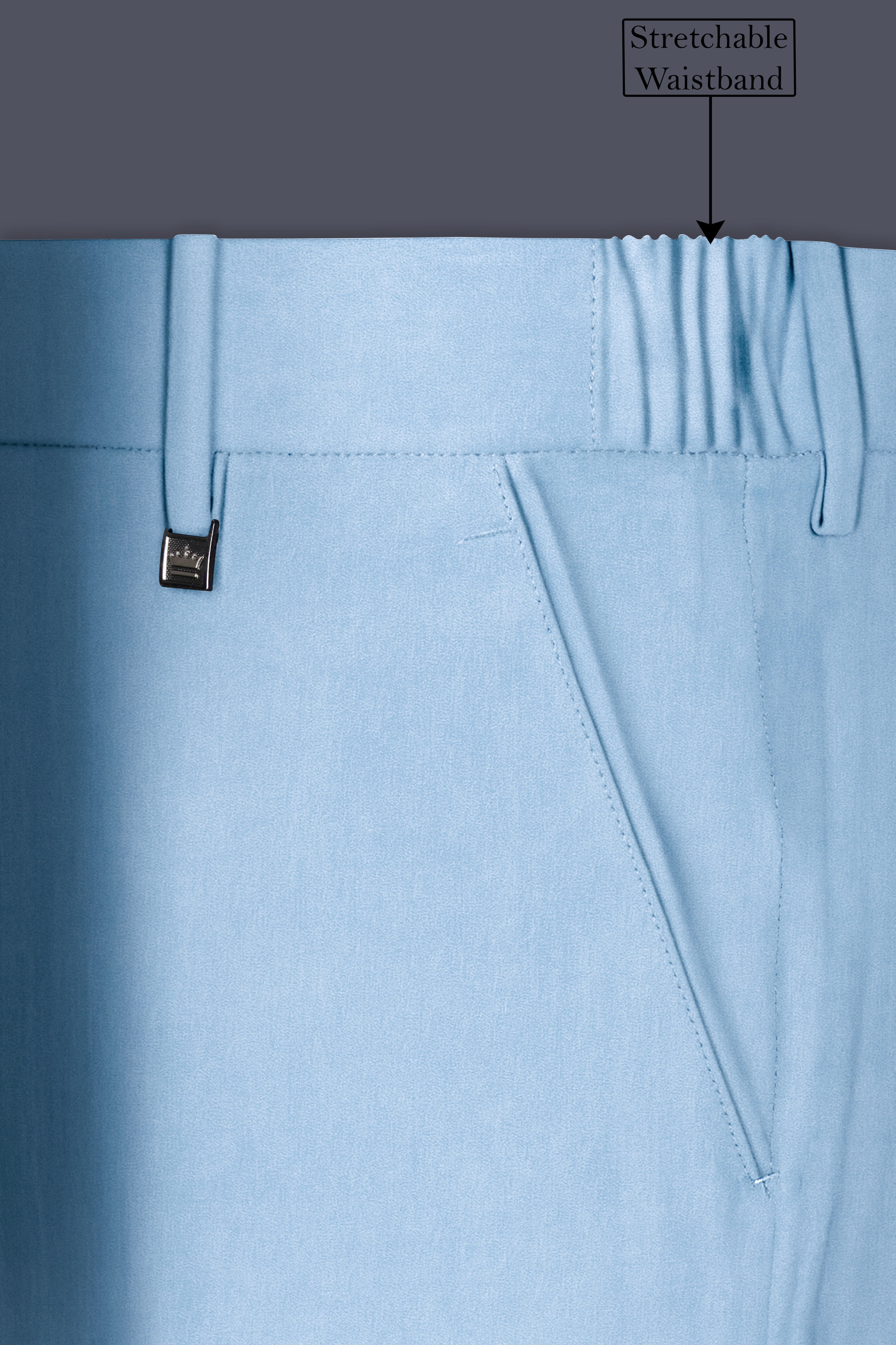 Velairis-Spindle Blue Velvet Stretchable Waistband Pant