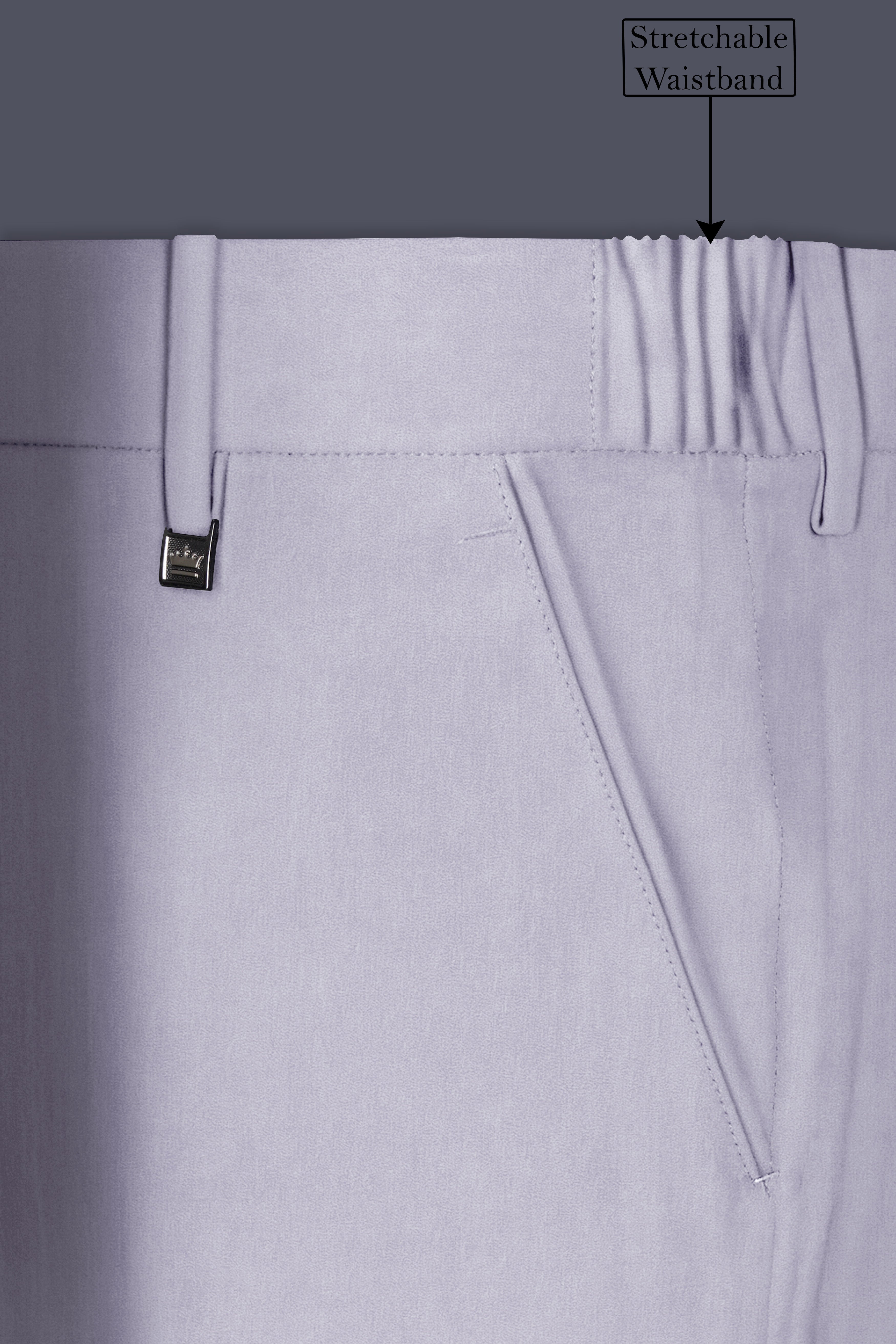 Argivell-French Gray Textured Velvet Stretchable Waistband Pant