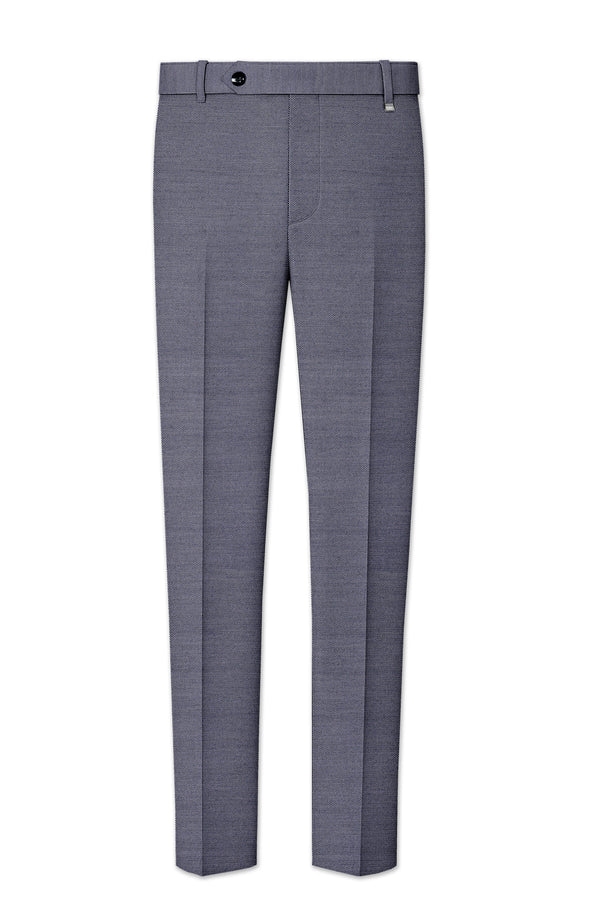 Herrivell-Martinique Blue Herringbone Textured Wool Rich Stretchable Waistband Pant
