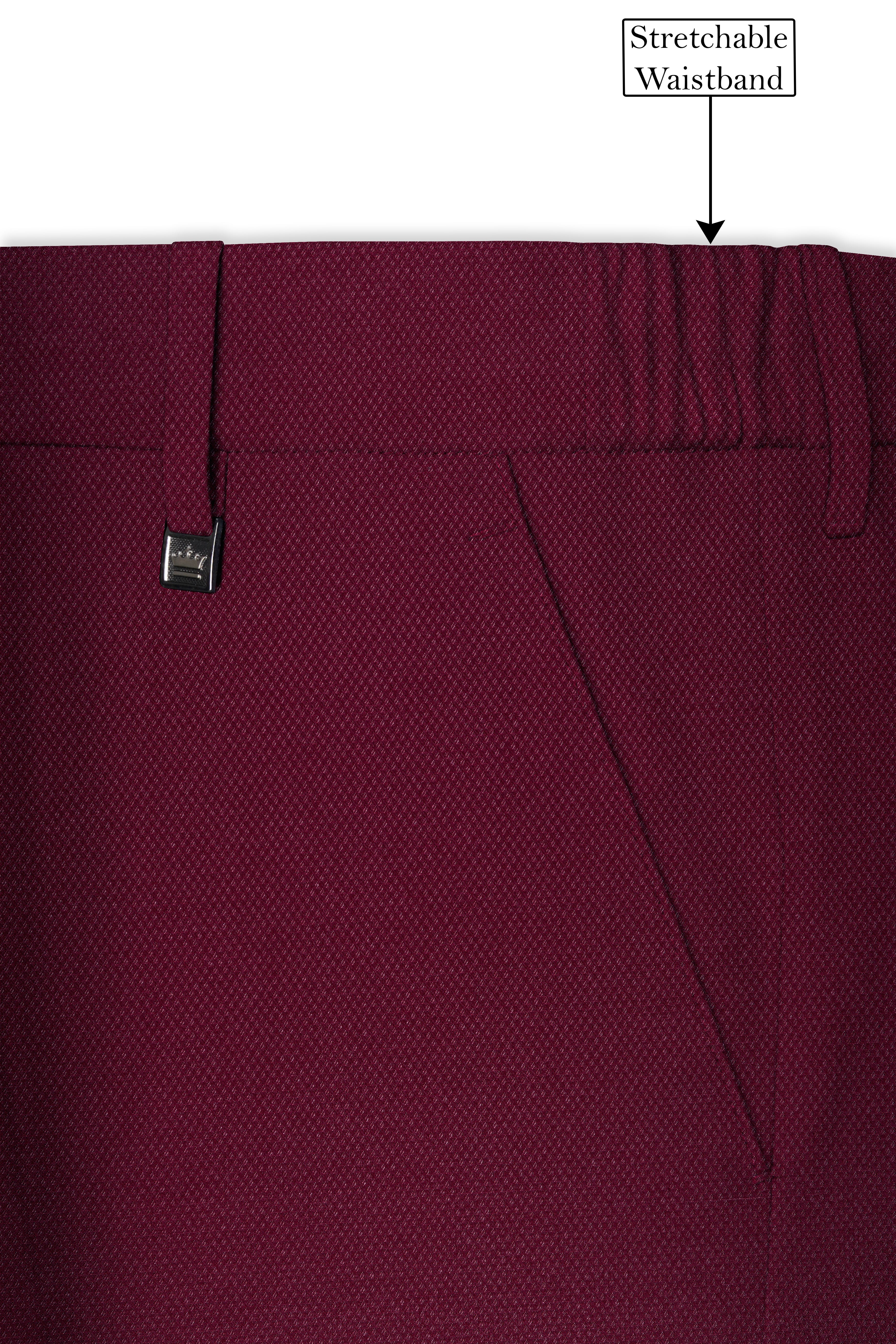 Marcrest-Castro Maroon Textured Wool Rich Stretchable Waistband Pant