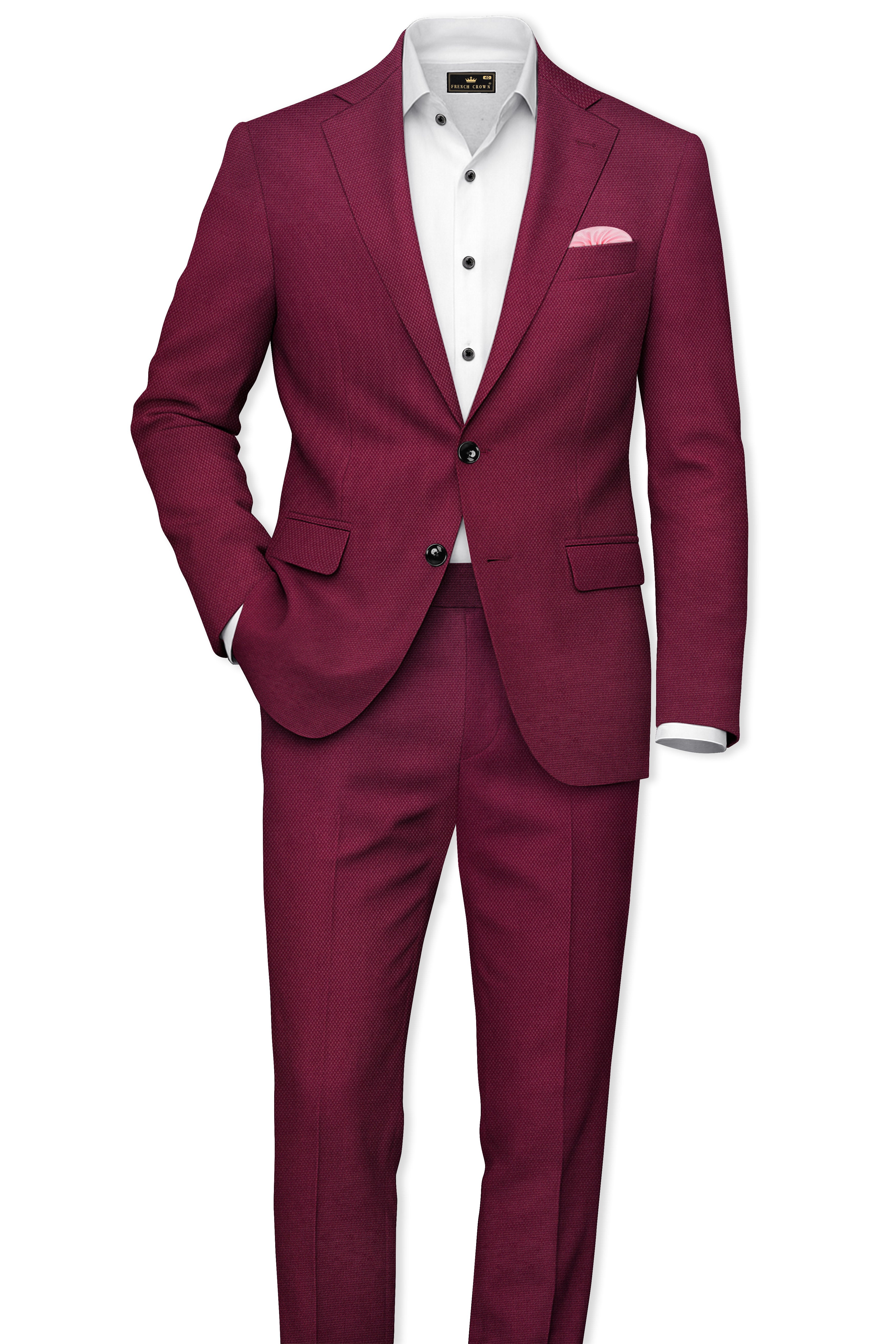 Marcrest-Castro Maroon Textured Wool Rich Stretchable Waistband Pant