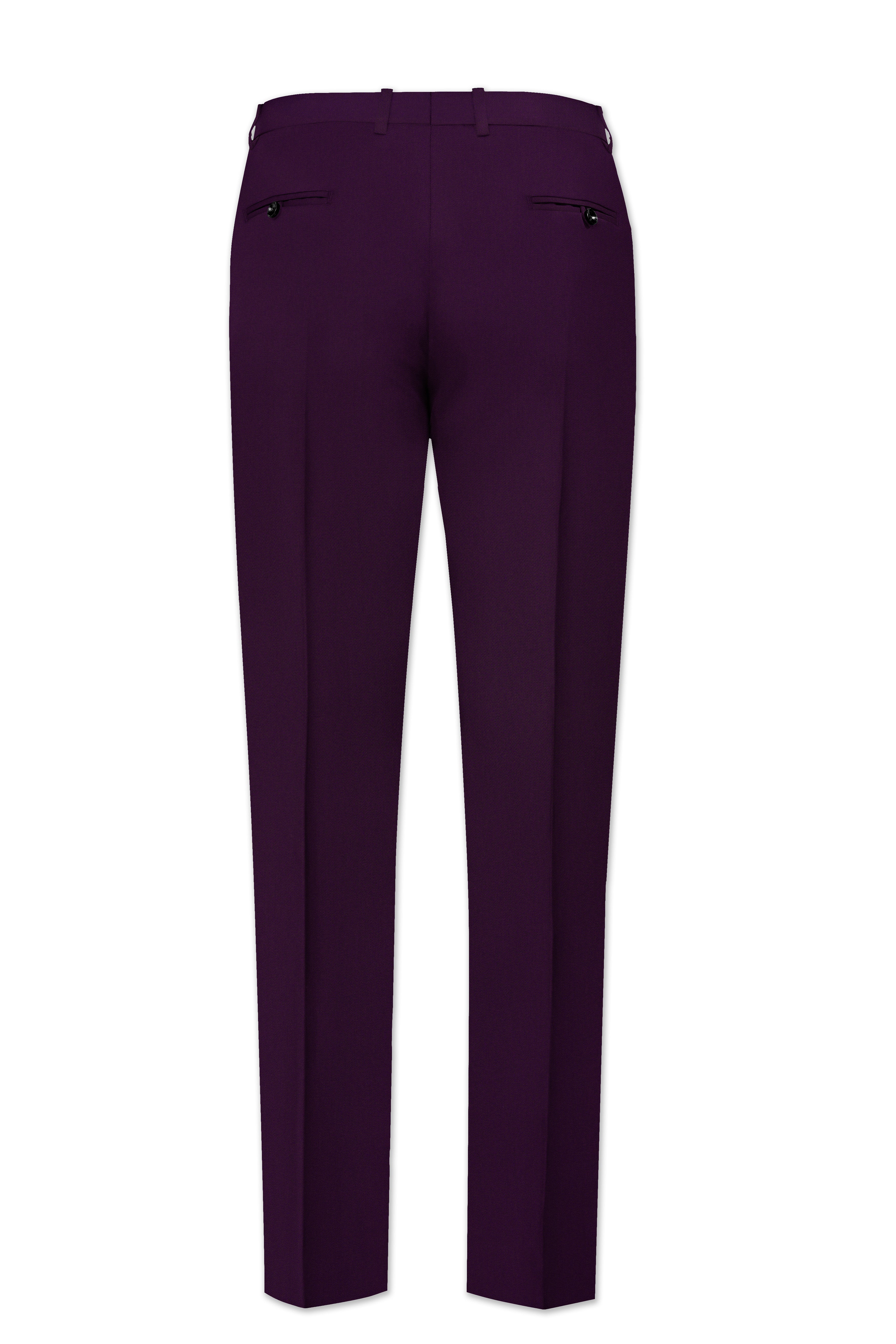 Purvian-Rasin Purple 4-Way Stretch Wool Rich Stretchable Waistband Pant