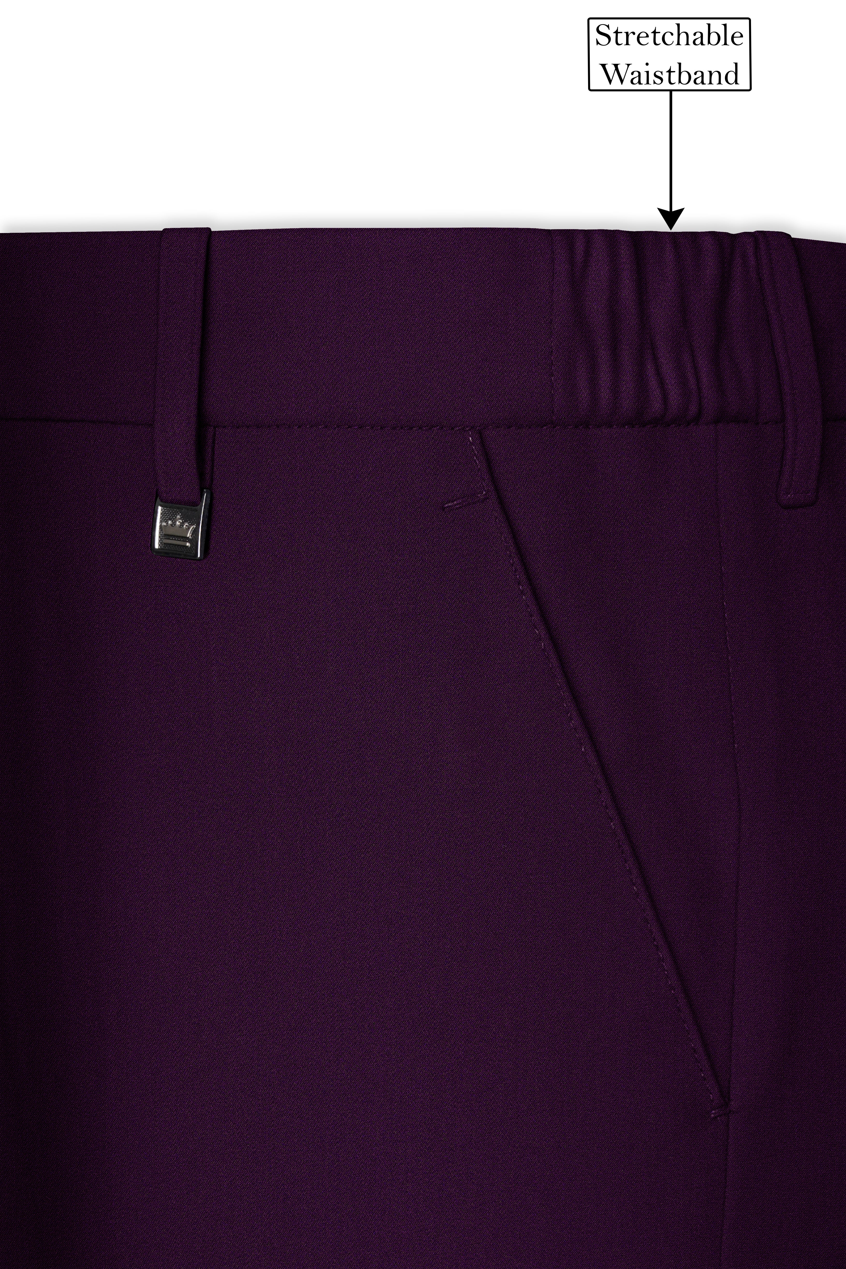 Purvian-Rasin Purple 4-Way Stretch Wool Rich Stretchable Waistband Pant