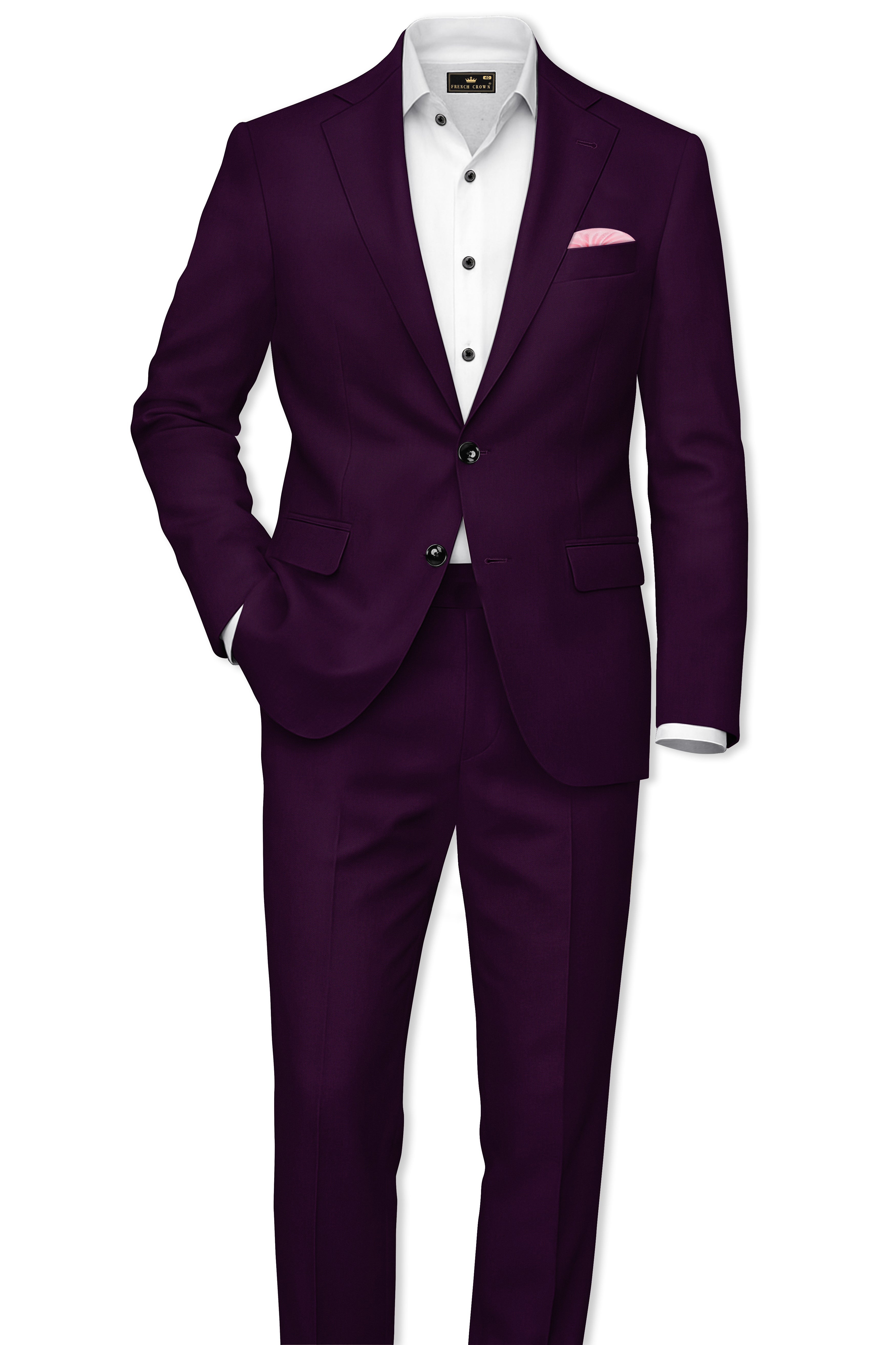 Purvian-Rasin Purple 4-Way Stretch Wool Rich Stretchable Waistband Pant