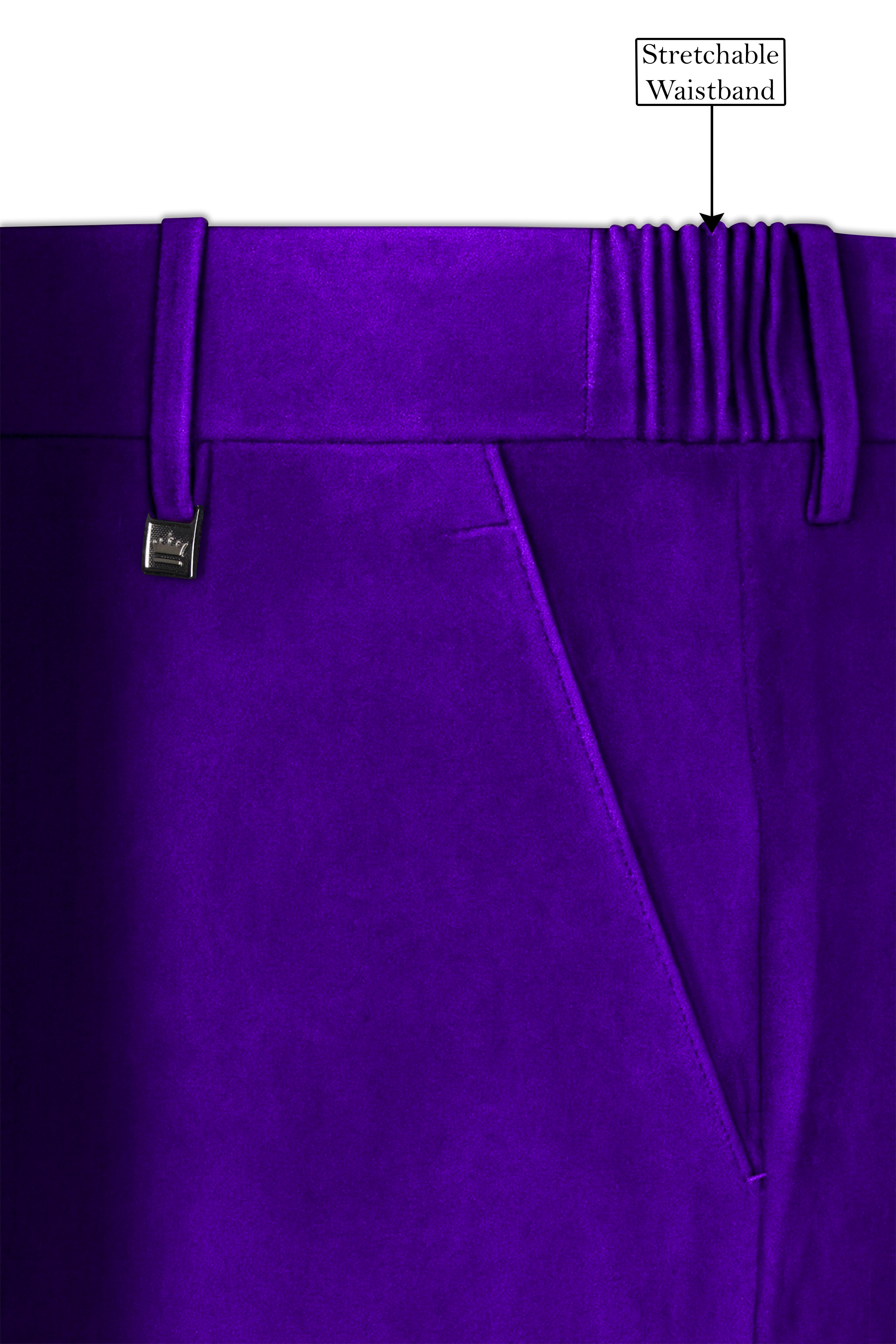 Purvion-Christalle Purple Velvet Stretchable Waistband Pant