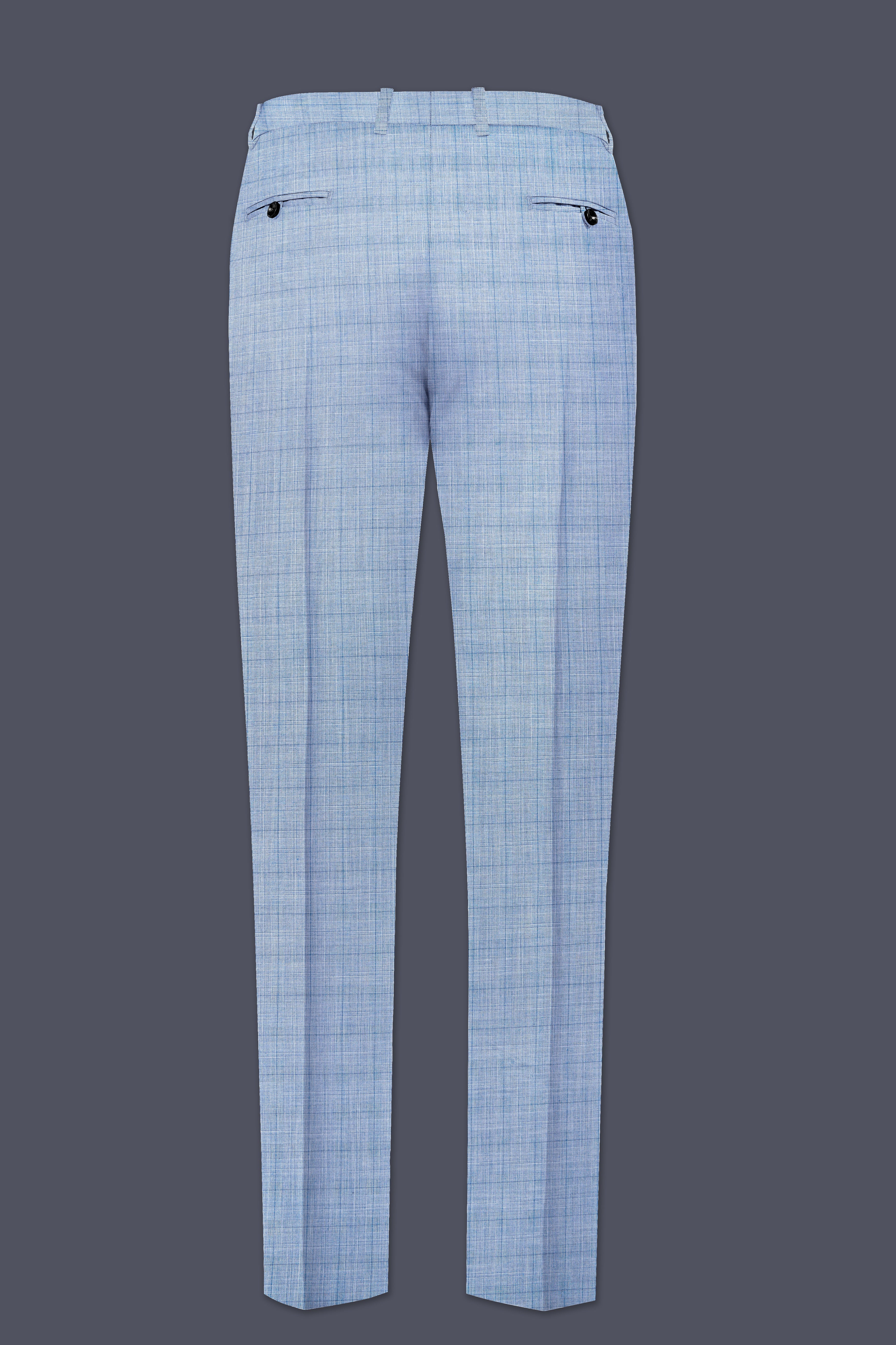 Aurelien-Cornflower Blue Windowpane Wool Rich Stretchable Waistband Pant