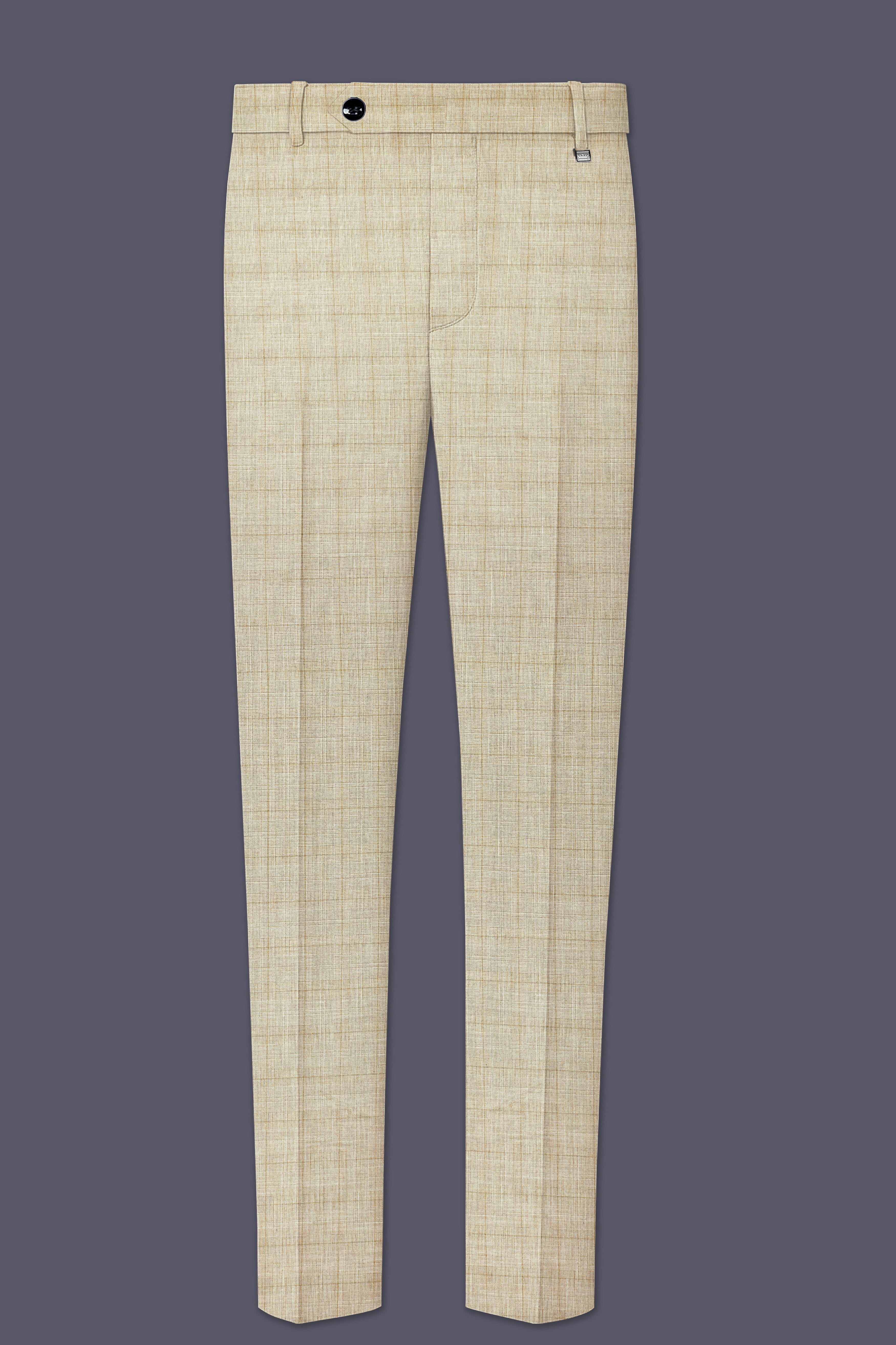 Alviora-Rodeo Dust Cream Windowpane Wool Rich Stretchable Waistband Pant