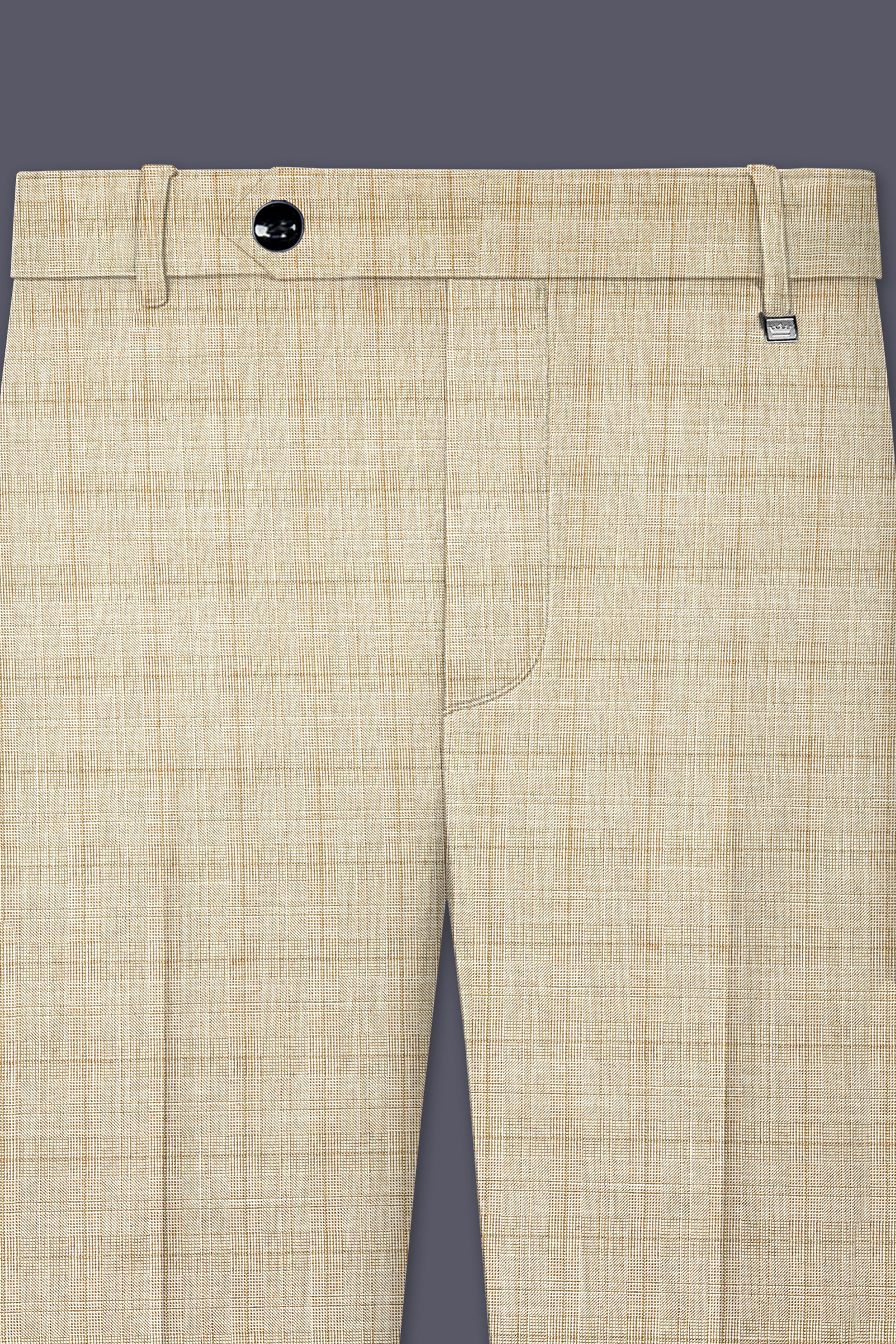 Alviora-Rodeo Dust Cream Windowpane Wool Rich Stretchable Waistband Pant