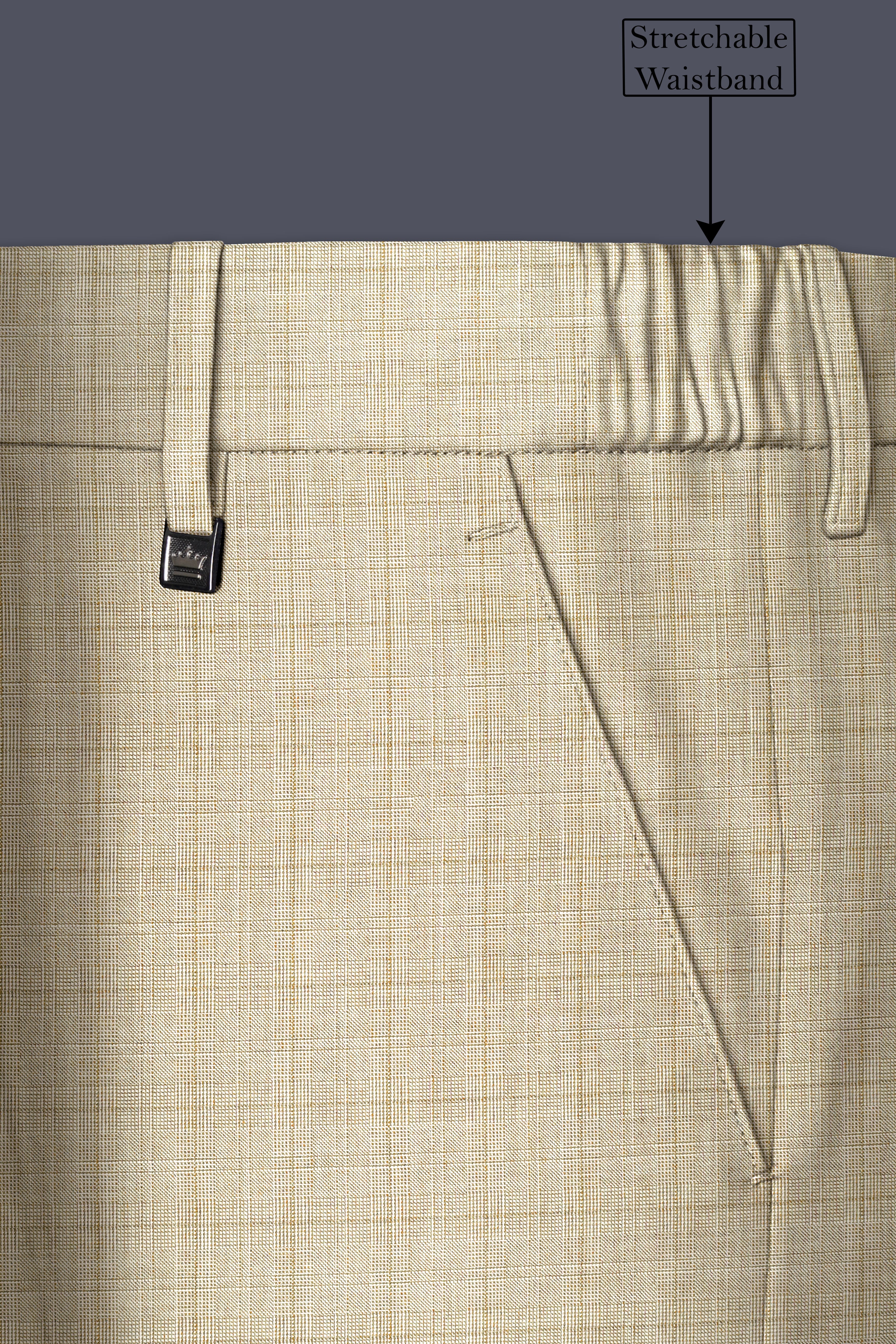 Alviora-Rodeo Dust Cream Windowpane Wool Rich Stretchable Waistband Pant