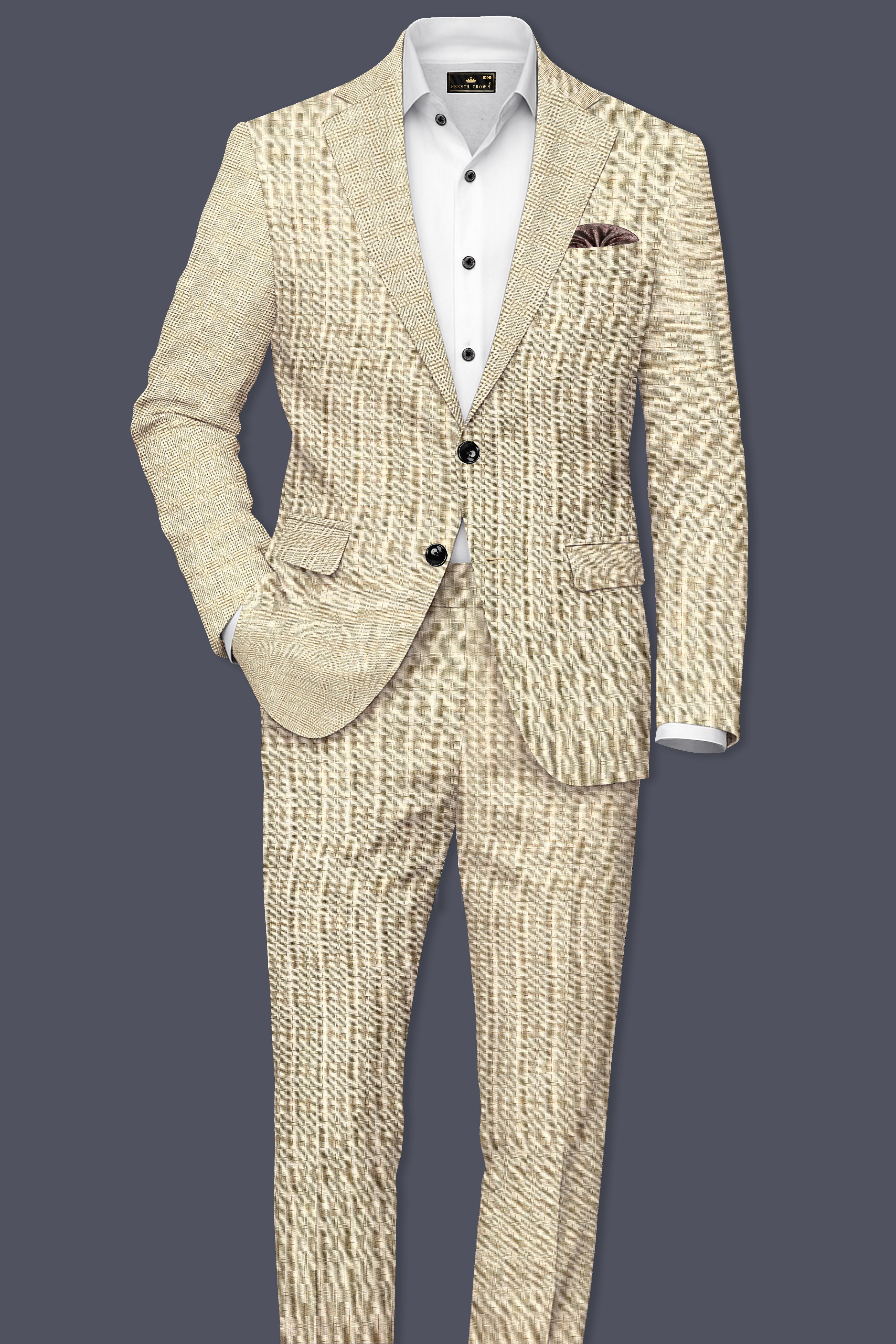 Alviora-Rodeo Dust Cream Windowpane Wool Rich Stretchable Waistband Pant