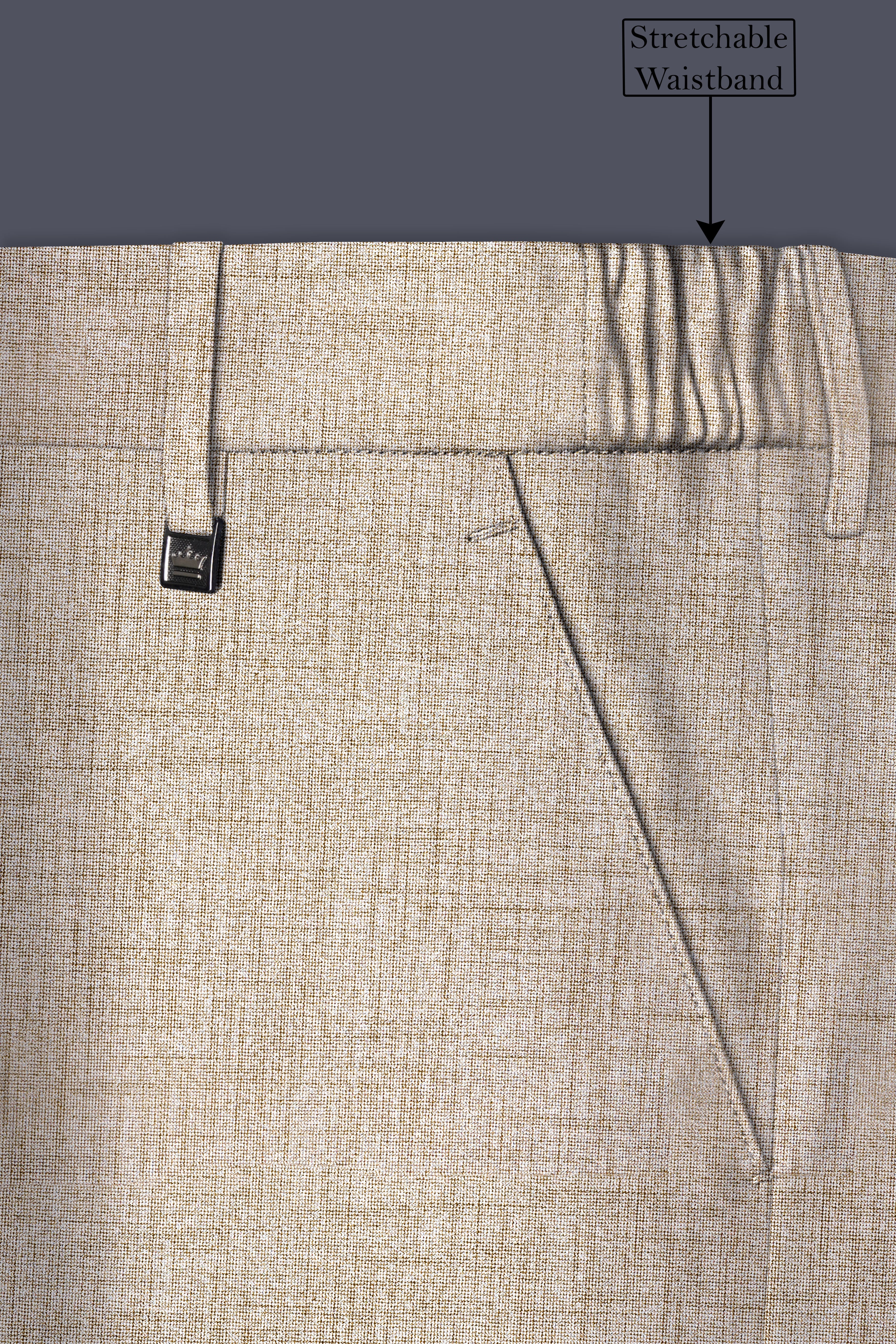 Auricrem-Martini Cream Textured Wool Rich Stretchable Waistband Pant