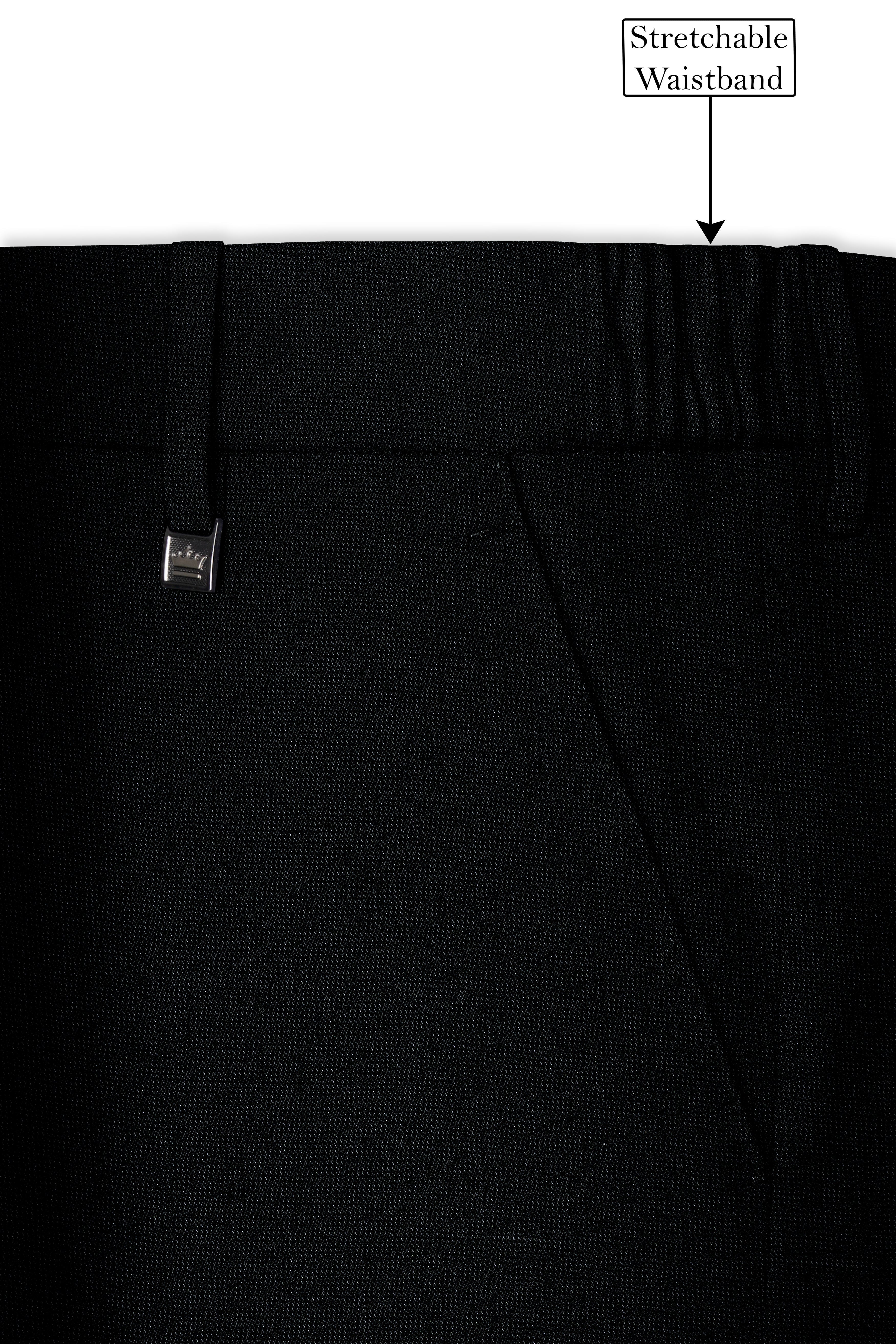 Noctivell-Jade Black Textured Wool Rich Stretchable Waistband Pant