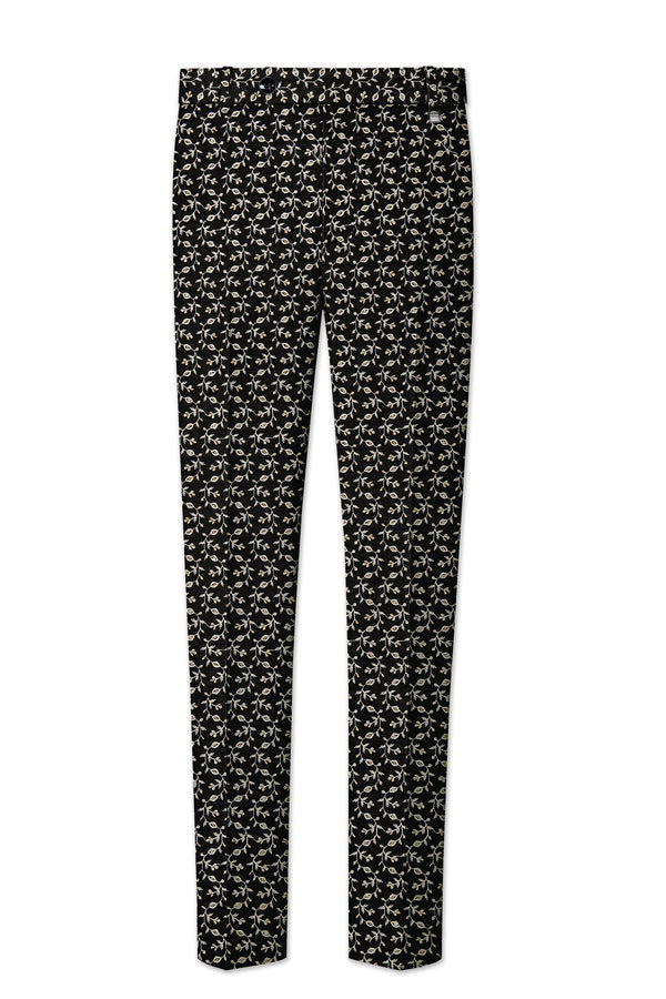 Nerquise-Jade Black Ditsy Pattern Thread and Sequin Embroidered Viscose Designer Stretchable Waistband Pant