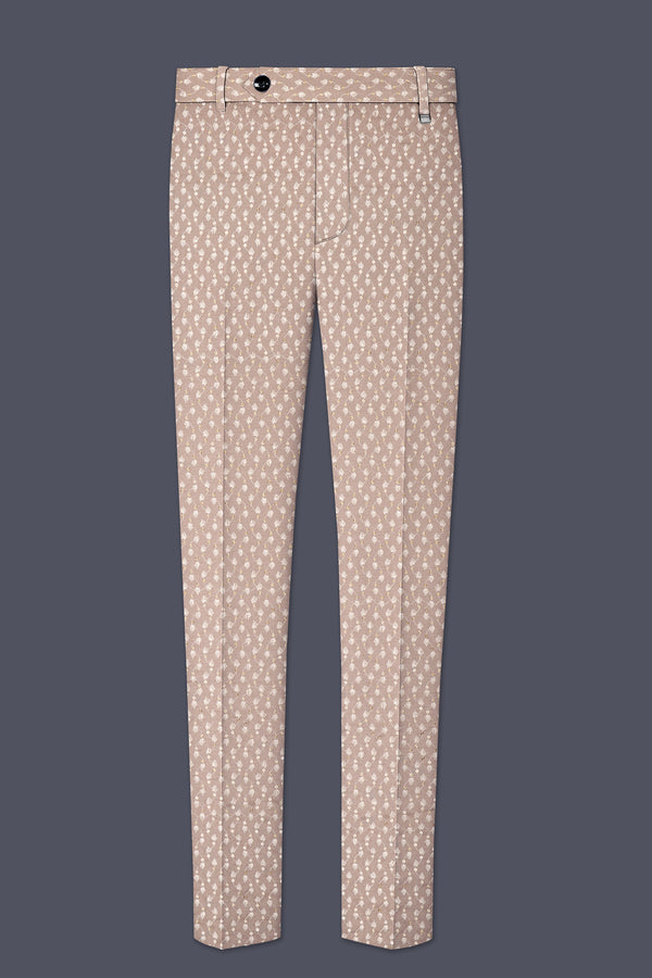 Brunora-Clam Shell Brown Embroidered Viscose Designer Stretchable Waistband Pant