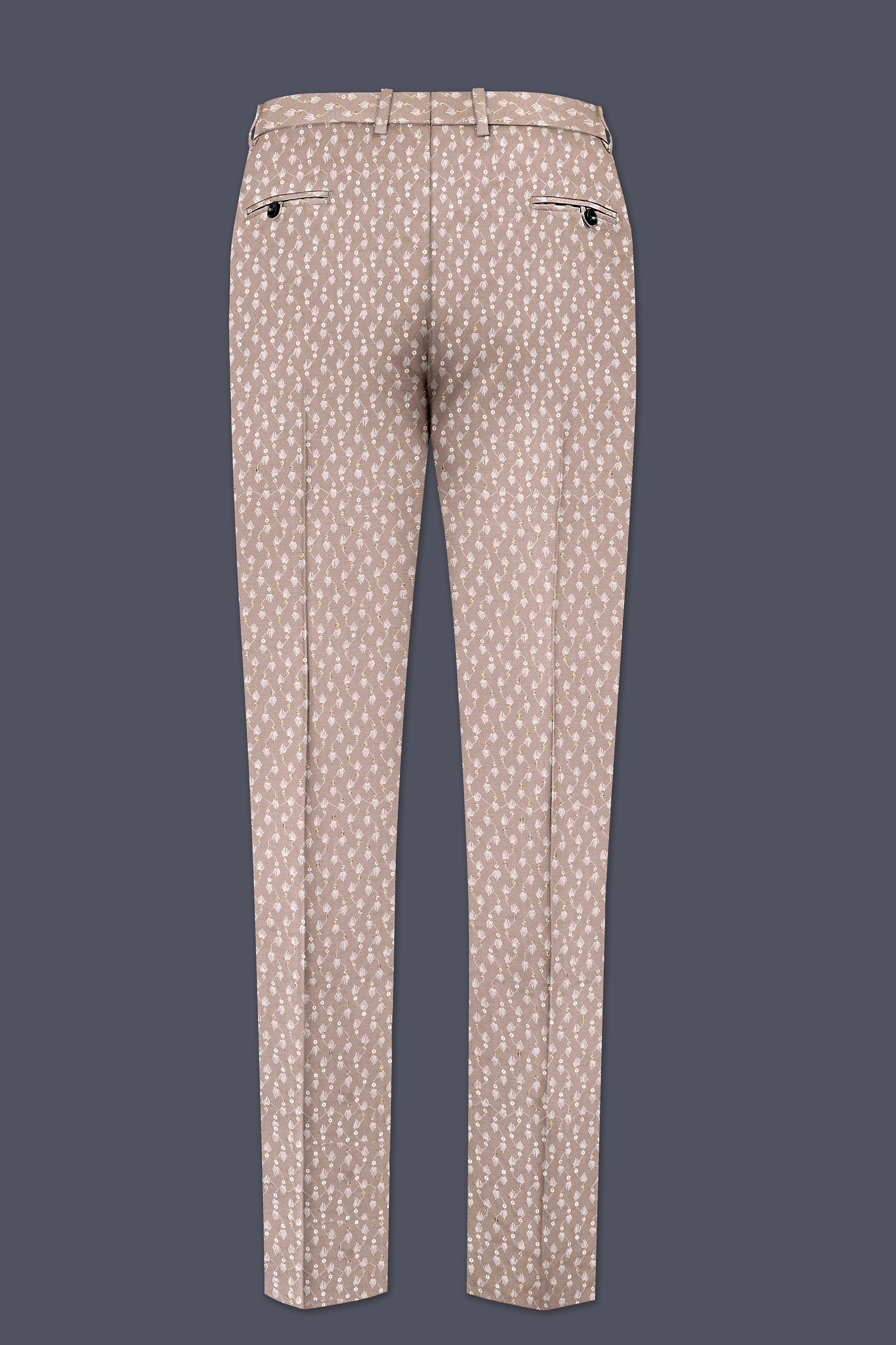 Brunora-Clam Shell Brown Embroidered Viscose Designer Stretchable Waistband Pant