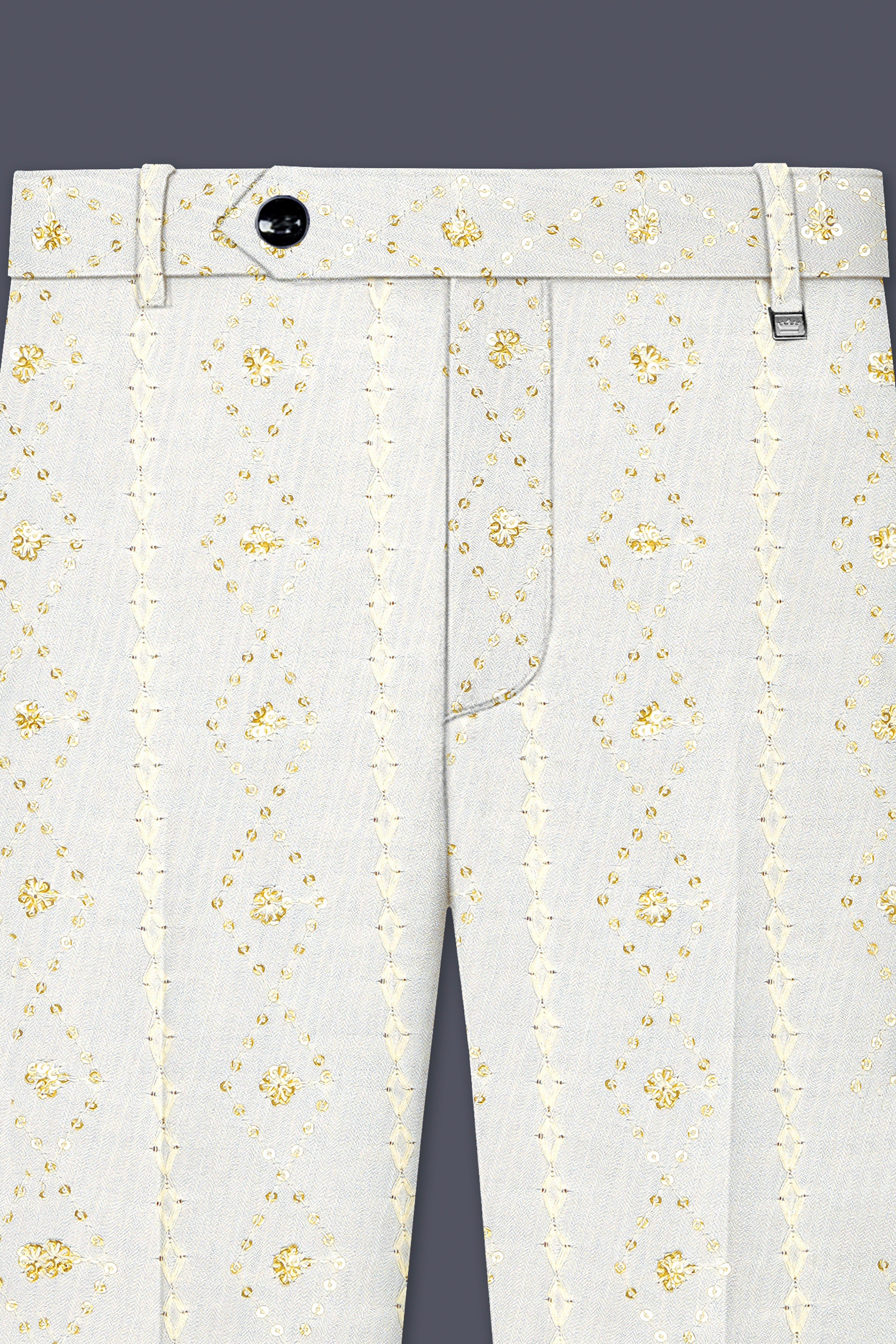 Aurevia-Albescent Cream With Sequin Embroidered Designer Stretchable Waistband Pant