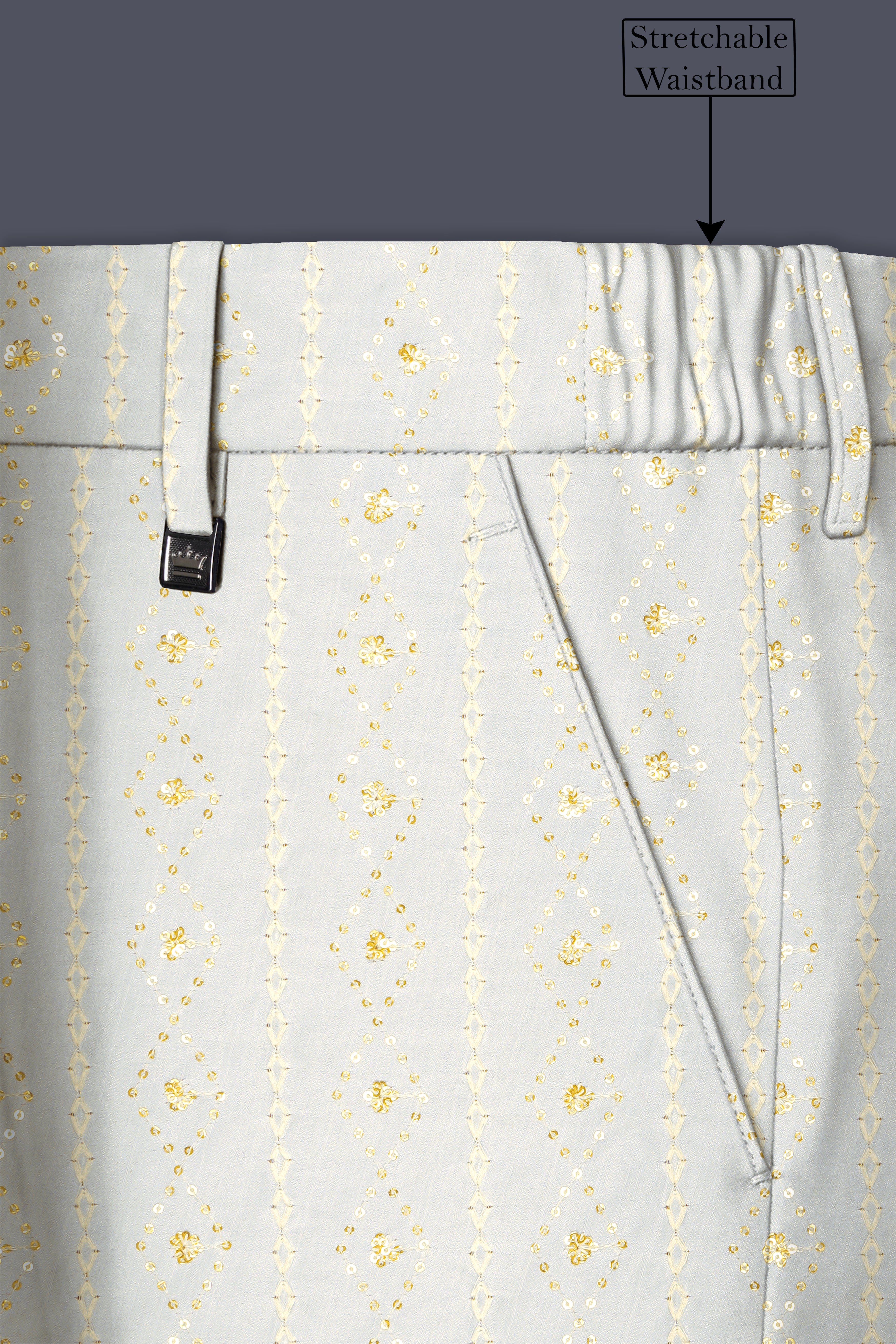 Aurevia-Albescent Cream With Sequin Embroidered Designer Stretchable Waistband Pant