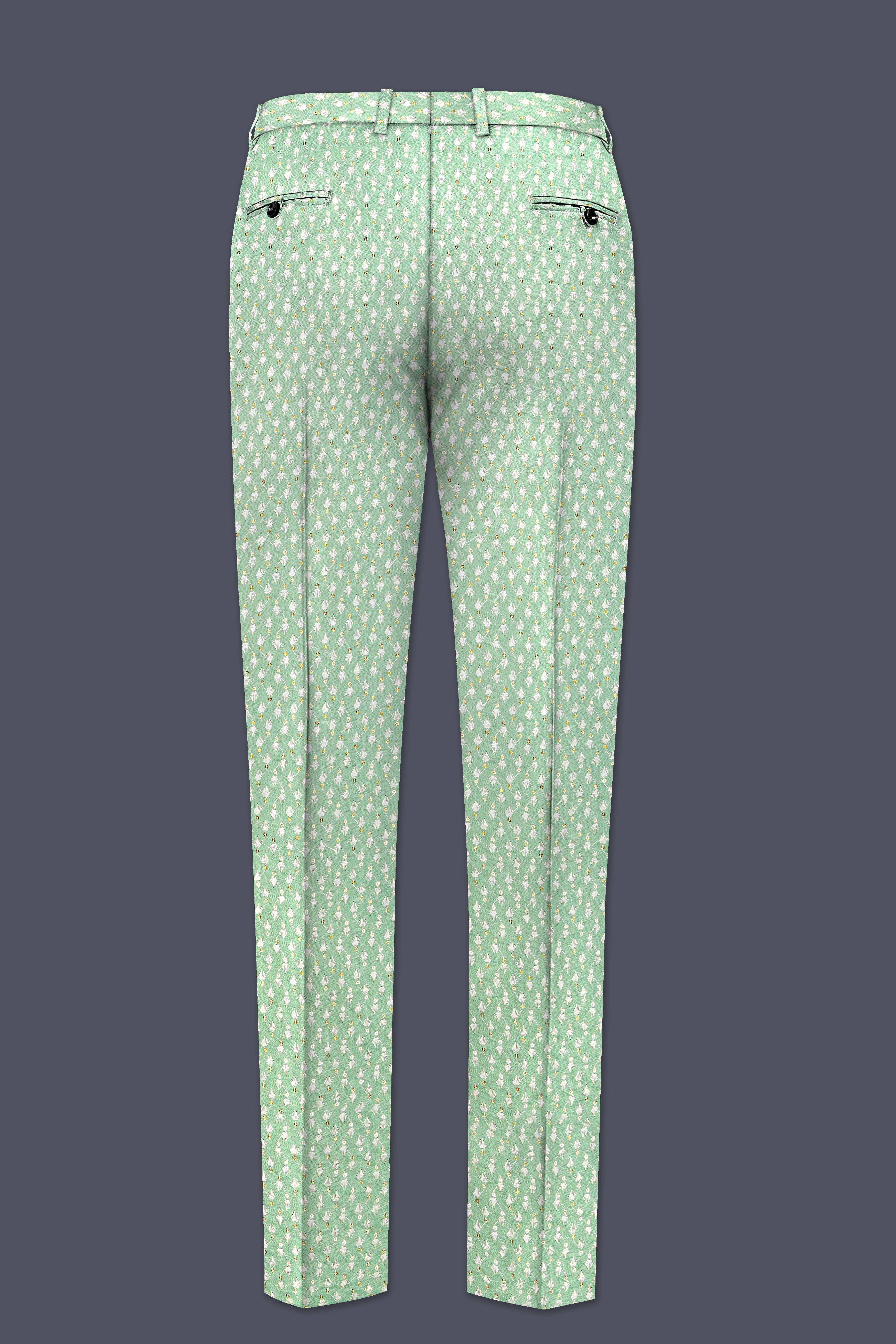 Veressa-Tasman Green Embroidered Viscose Designer Stretchable Waistband Pant