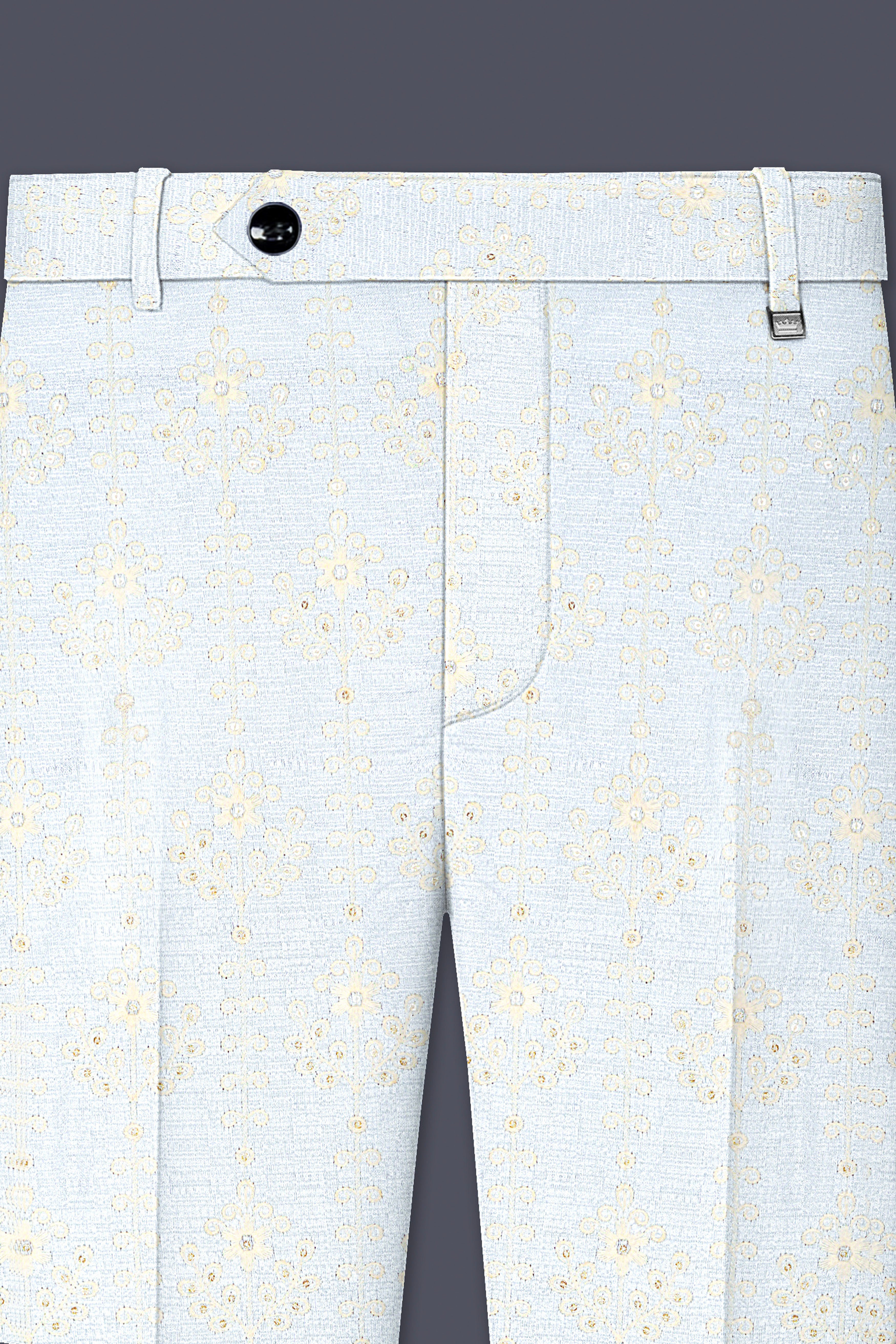 Rosavon-Merino Cream and Merlot Red Multicolour Thread and Sequin Embroidered Designer Stretchable Waistband Pant