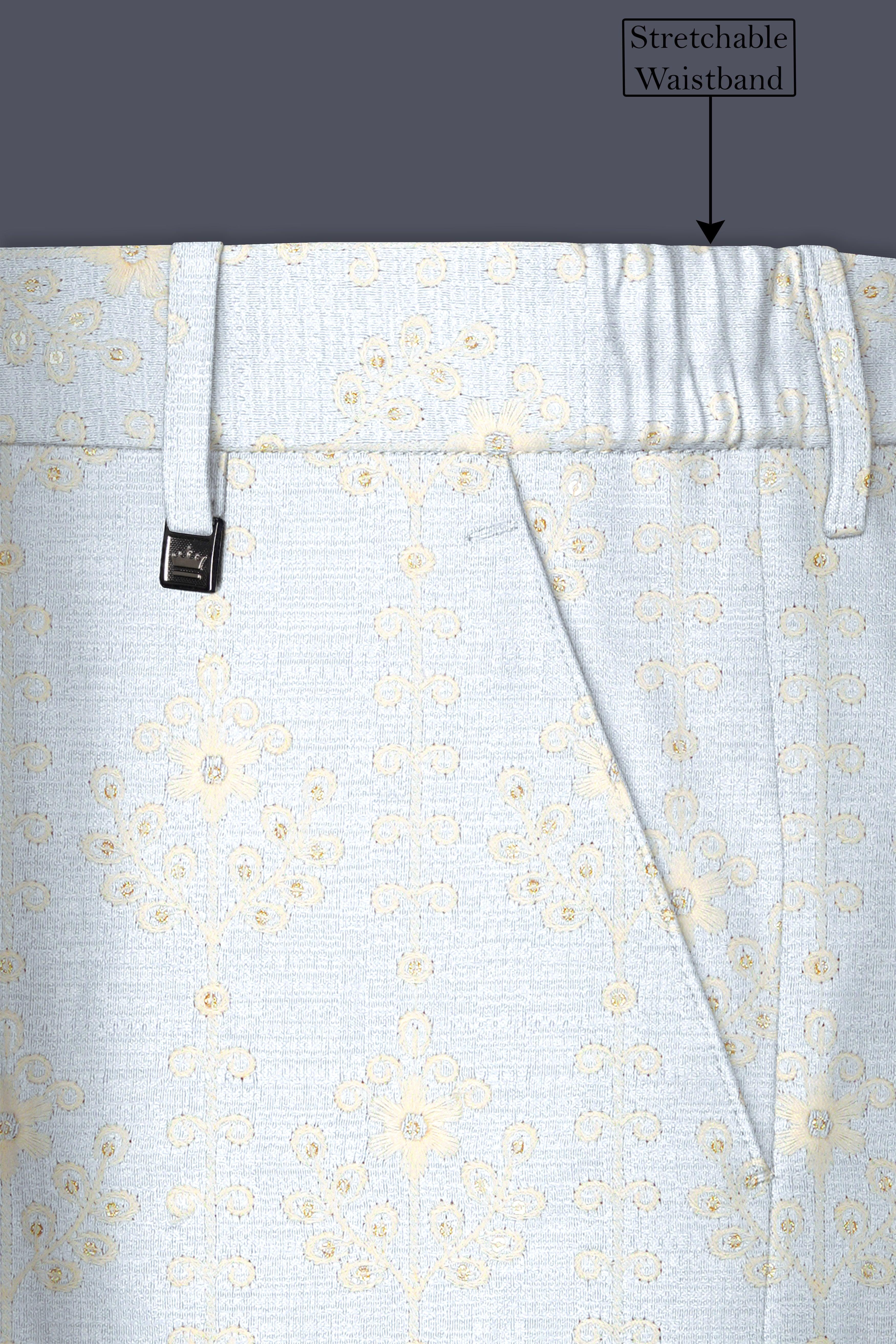 Rosavon-Merino Cream and Merlot Red Multicolour Thread and Sequin Embroidered Designer Stretchable Waistband Pant