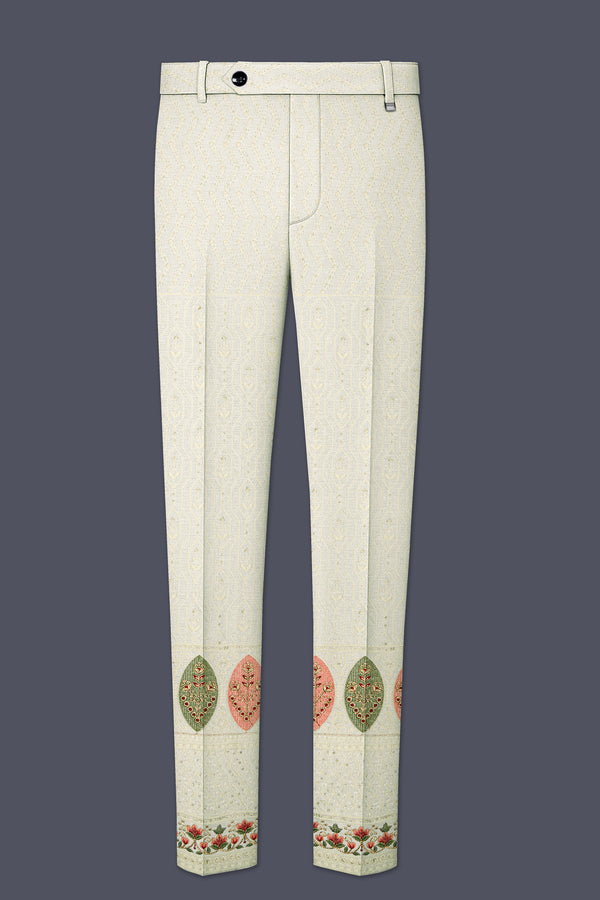 Lustrara-Antique Cream and Peachy Peach Thread and Sequin Embroidered Designer Stretchable Waistband Pant