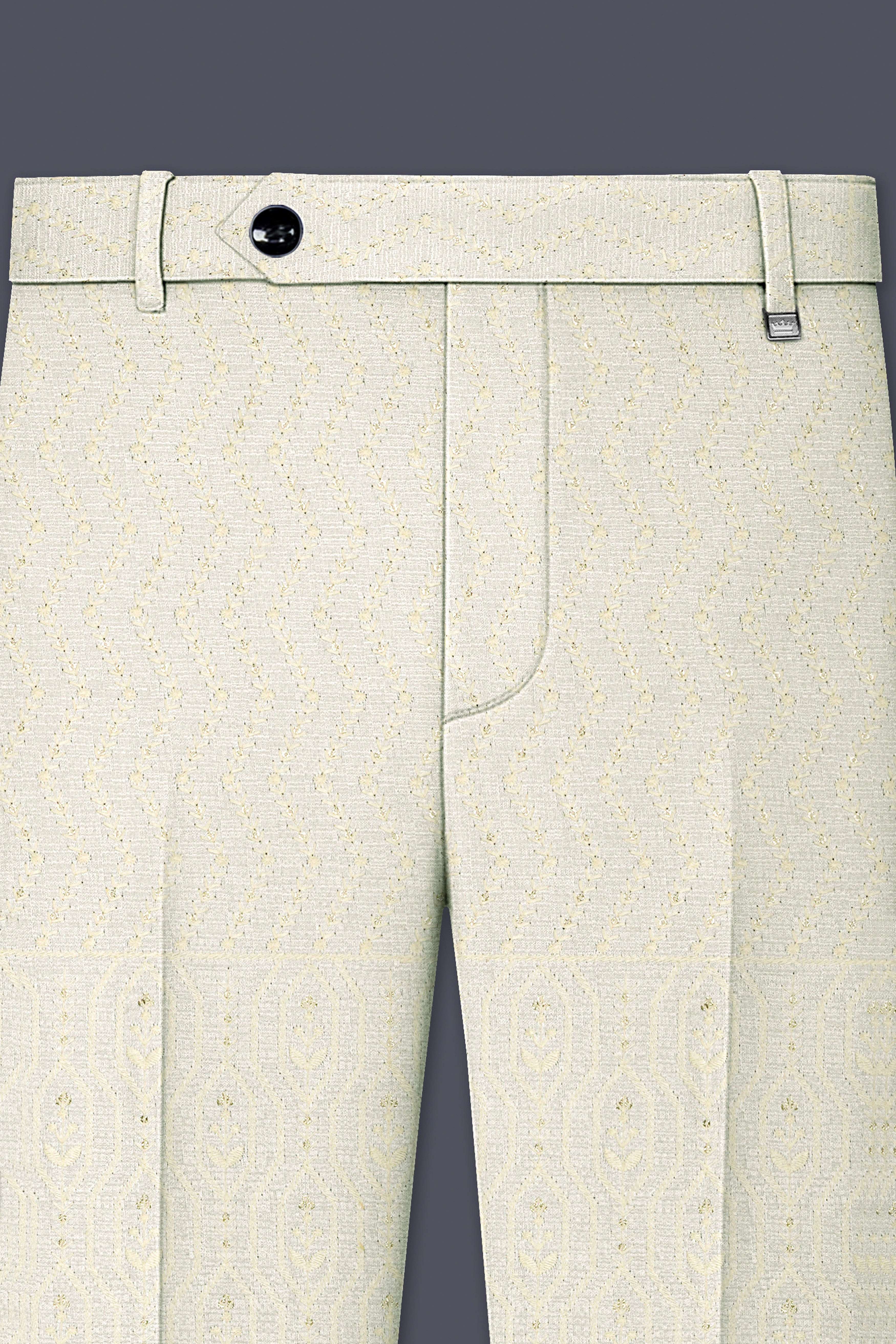 Lustrara-Antique Cream and Peachy Peach Thread and Sequin Embroidered Designer Stretchable Waistband Pant