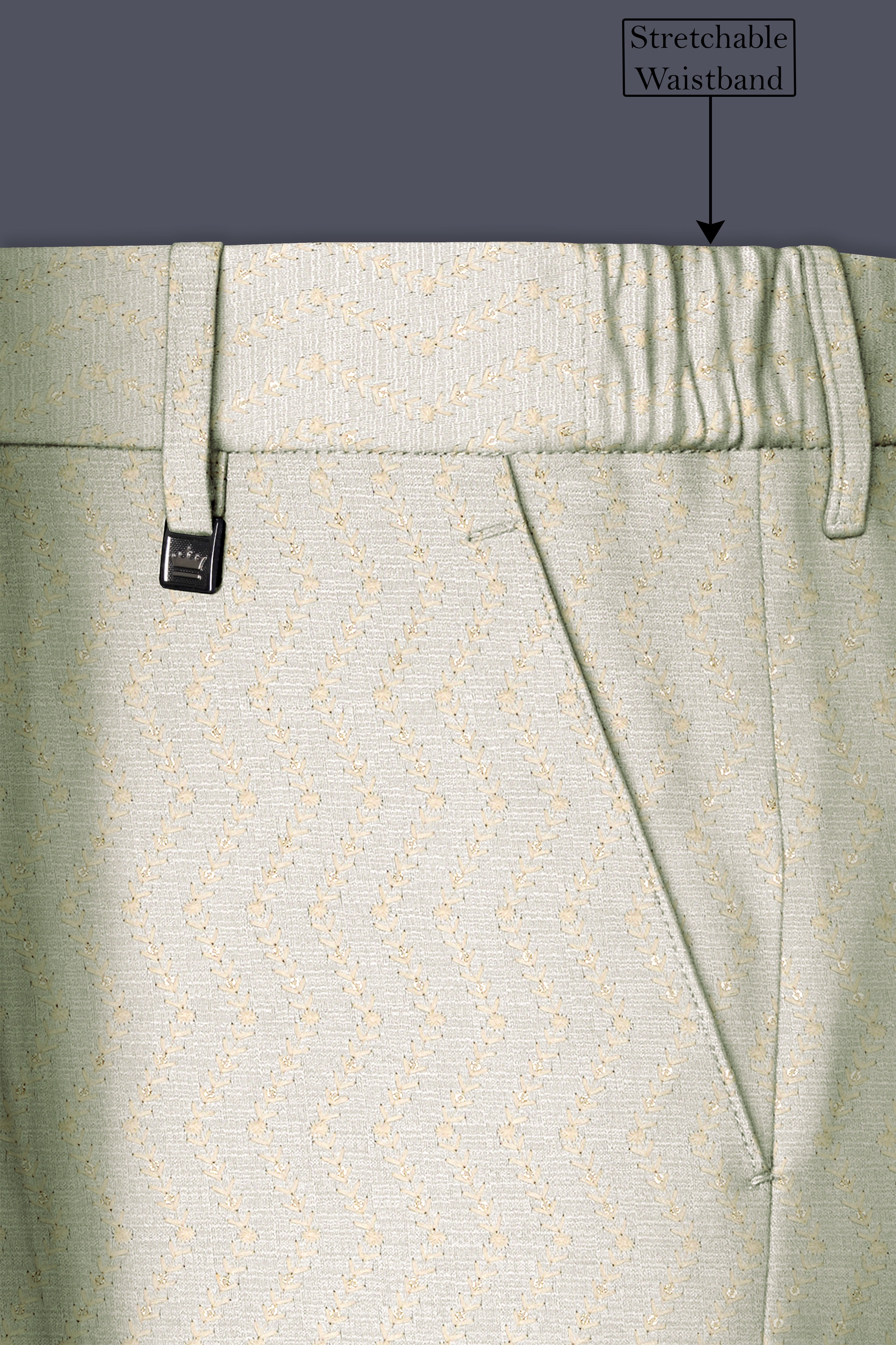 Lustrara-Antique Cream and Peachy Peach Thread and Sequin Embroidered Designer Stretchable Waistband Pant