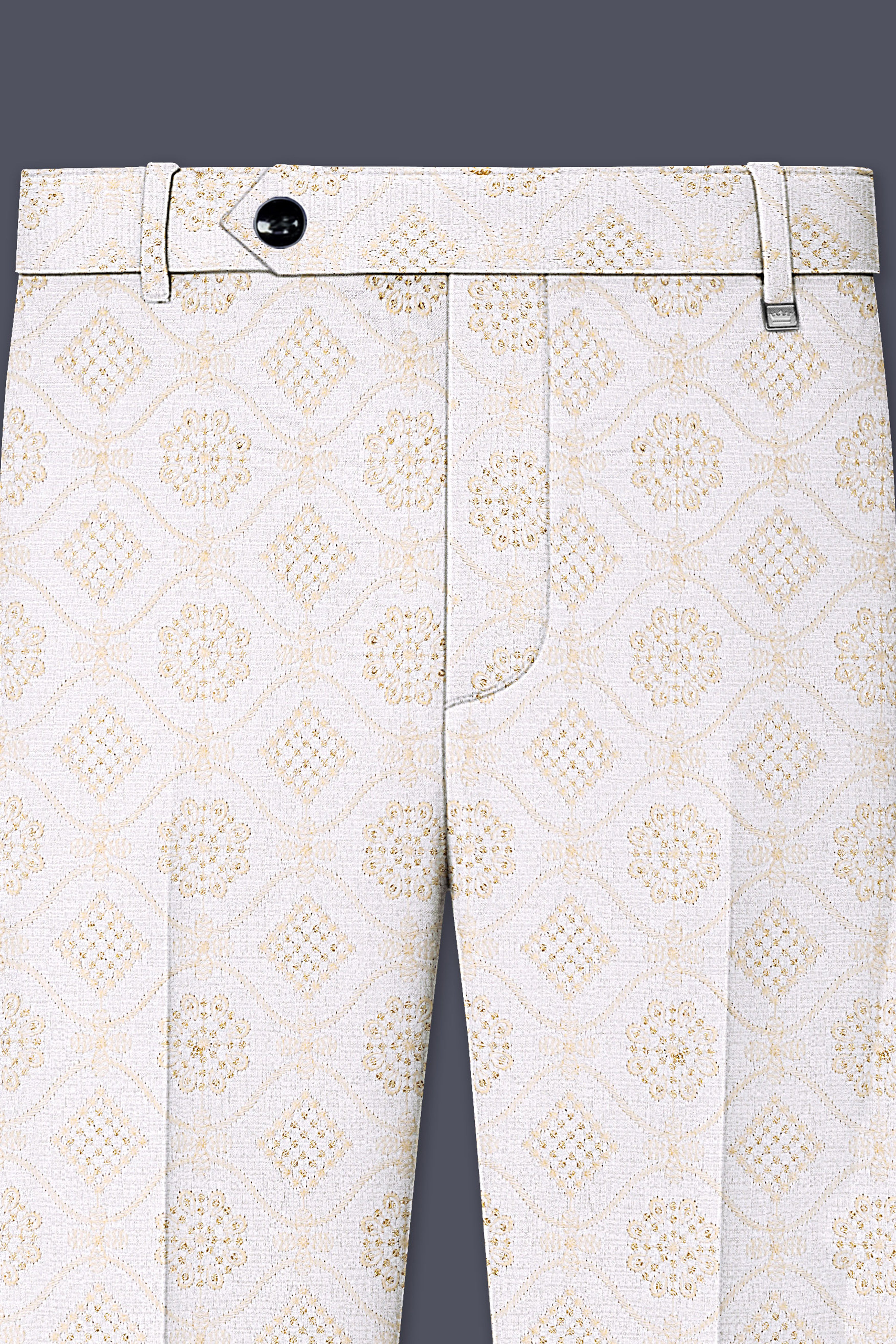 Aurevia-Spanish Cream and Flamingo Peach Thread and Sequin Embroidered Designer Stretchable Waistband Pant