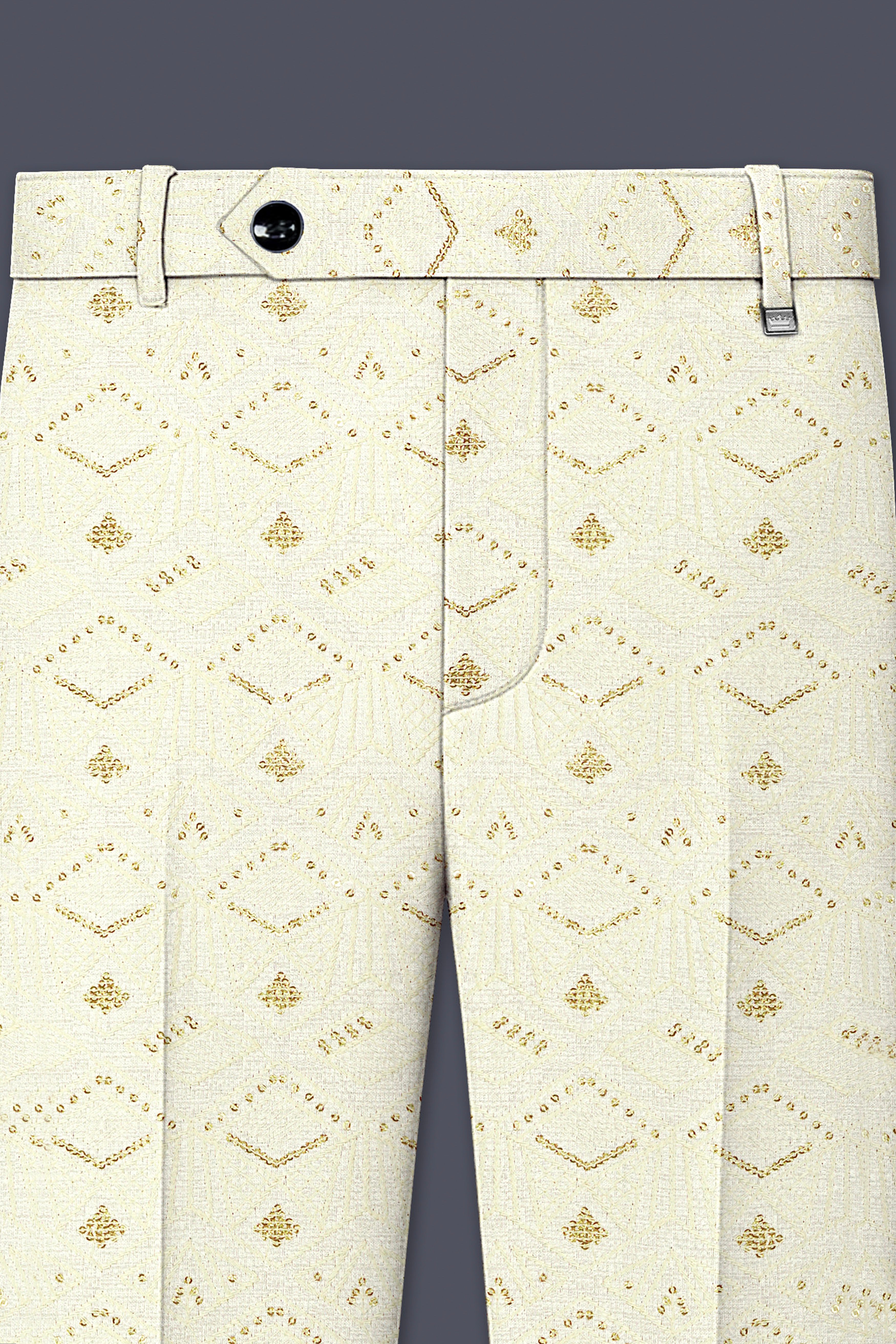Ivrosa-Porcelain Cream and Apricot Peach Multicolour Thread and Sequin Embroidered Designer Stretchable Waistband Pant
