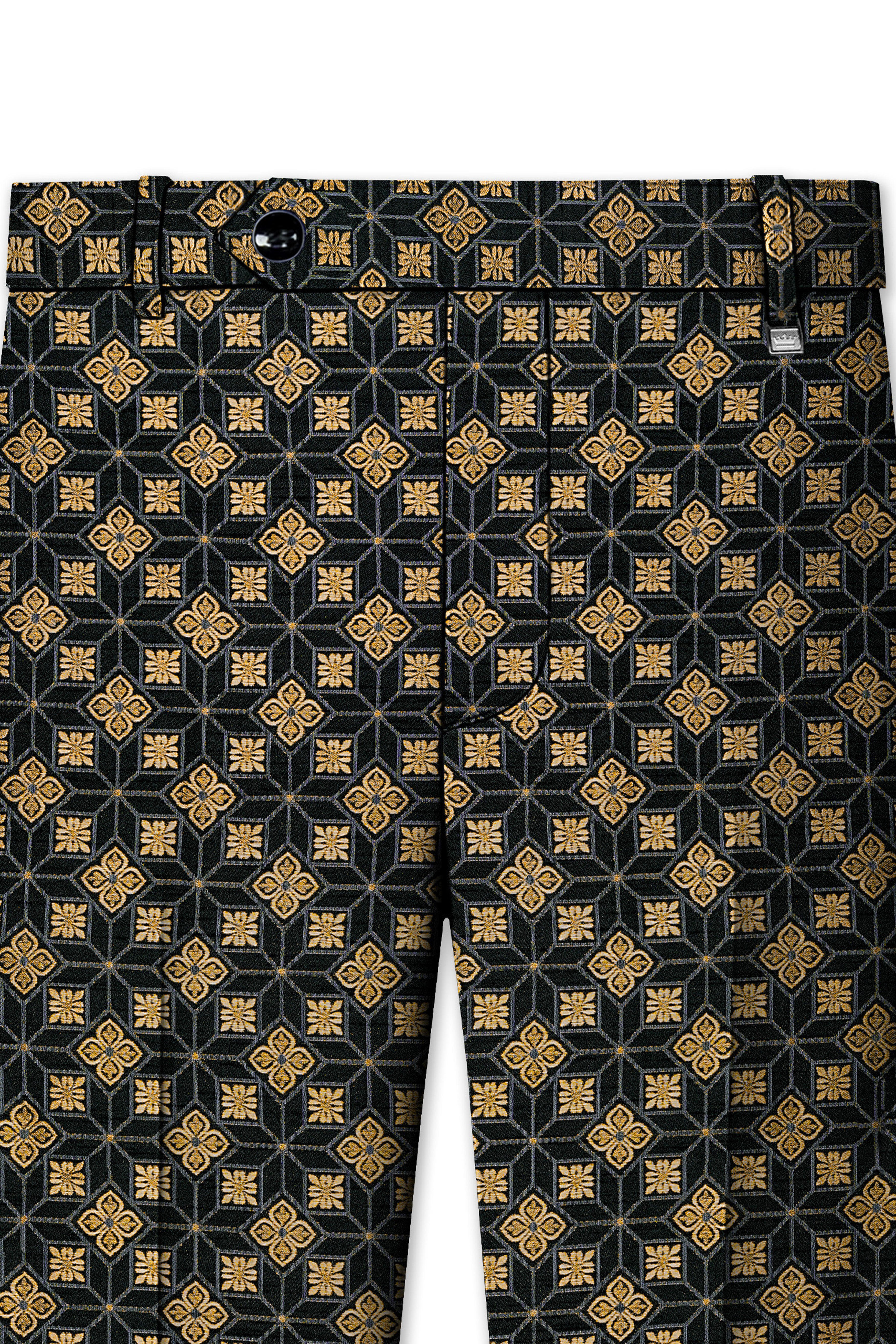 Geomaro-Cinder Black and Tan Brown Geometric Jacquard Textured Designer Stretchable Waistband Pant