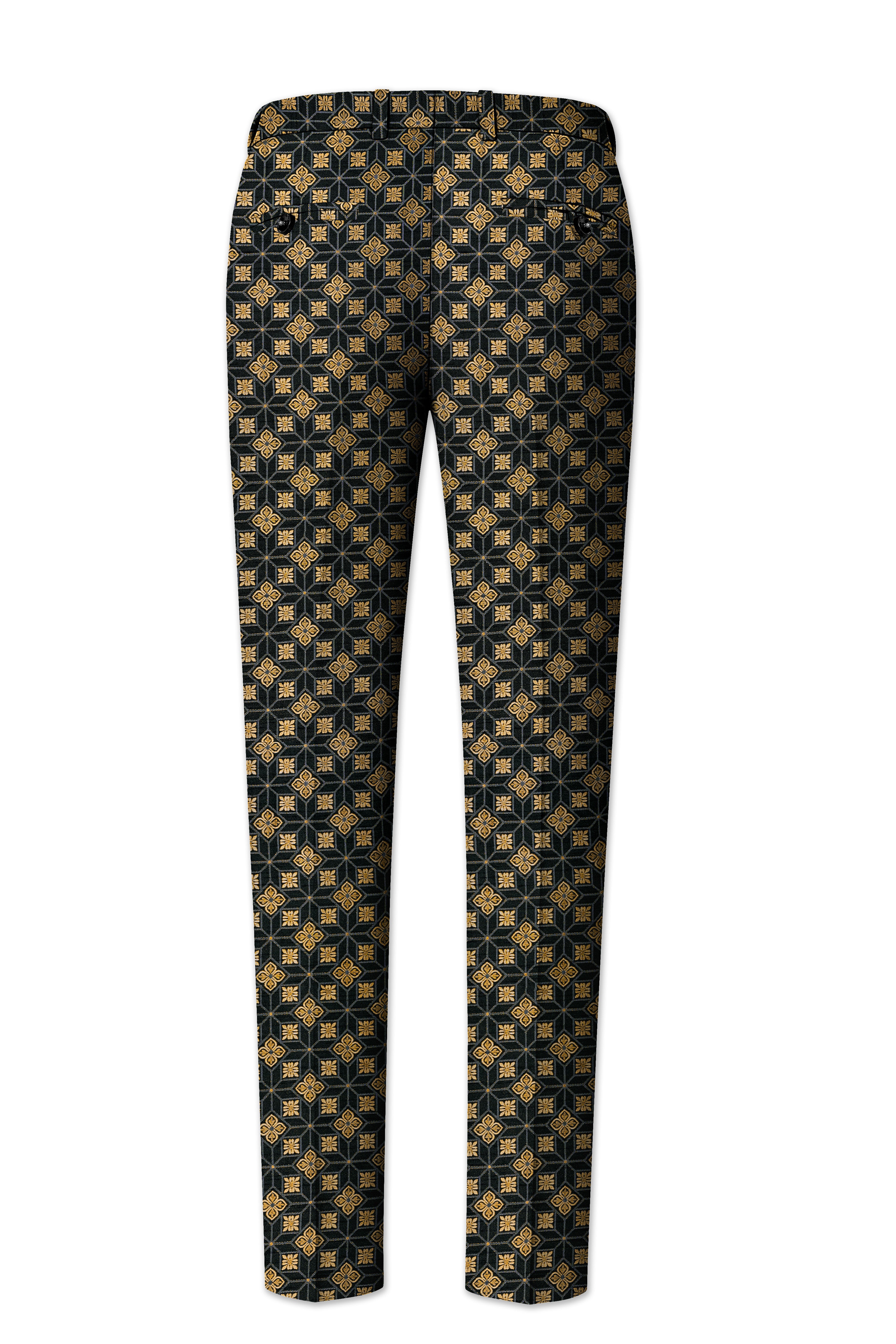 Geomaro-Cinder Black and Tan Brown Geometric Jacquard Textured Designer Stretchable Waistband Pant
