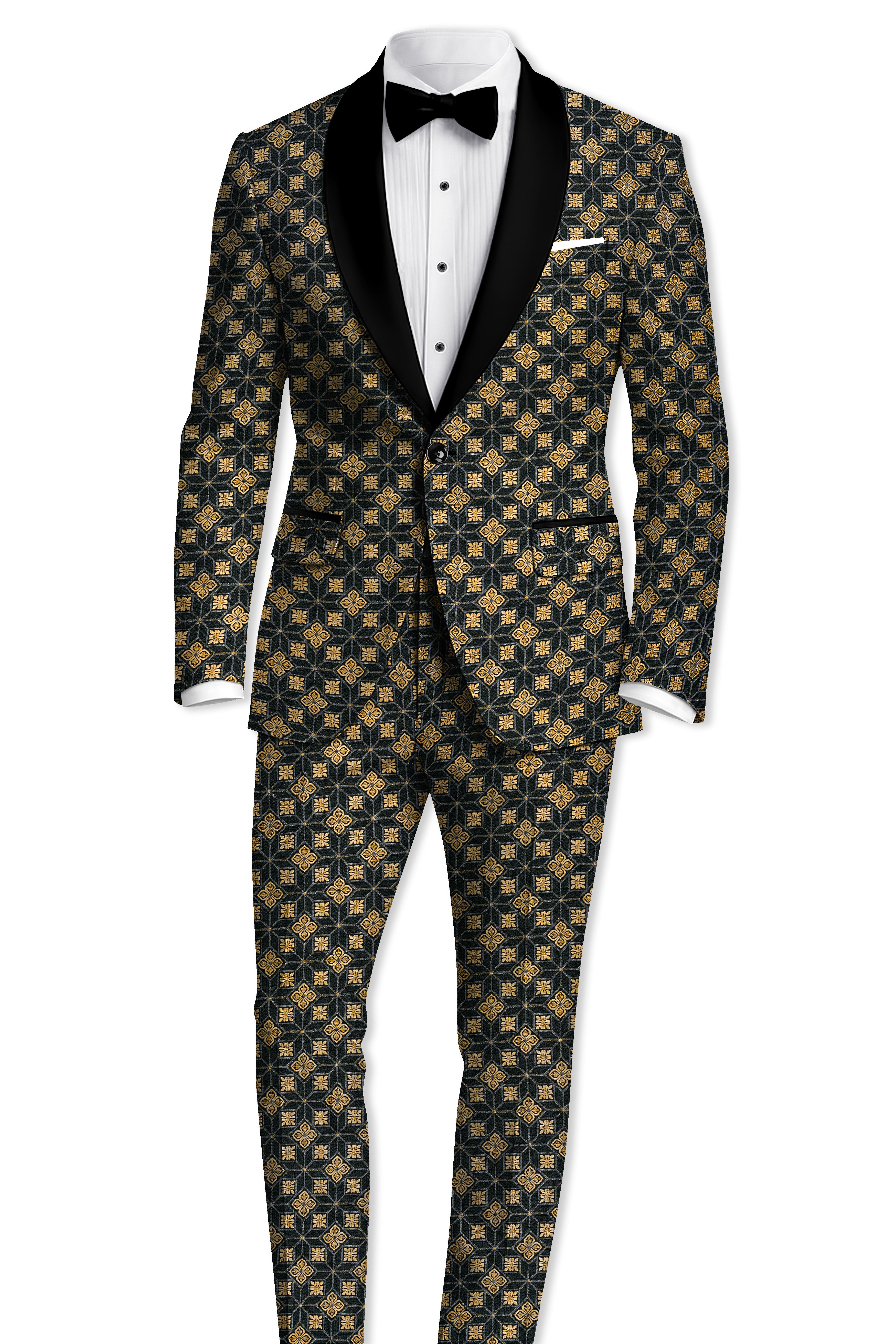 Geomaro-Cinder Black and Tan Brown Geometric Jacquard Textured Designer Stretchable Waistband Pant