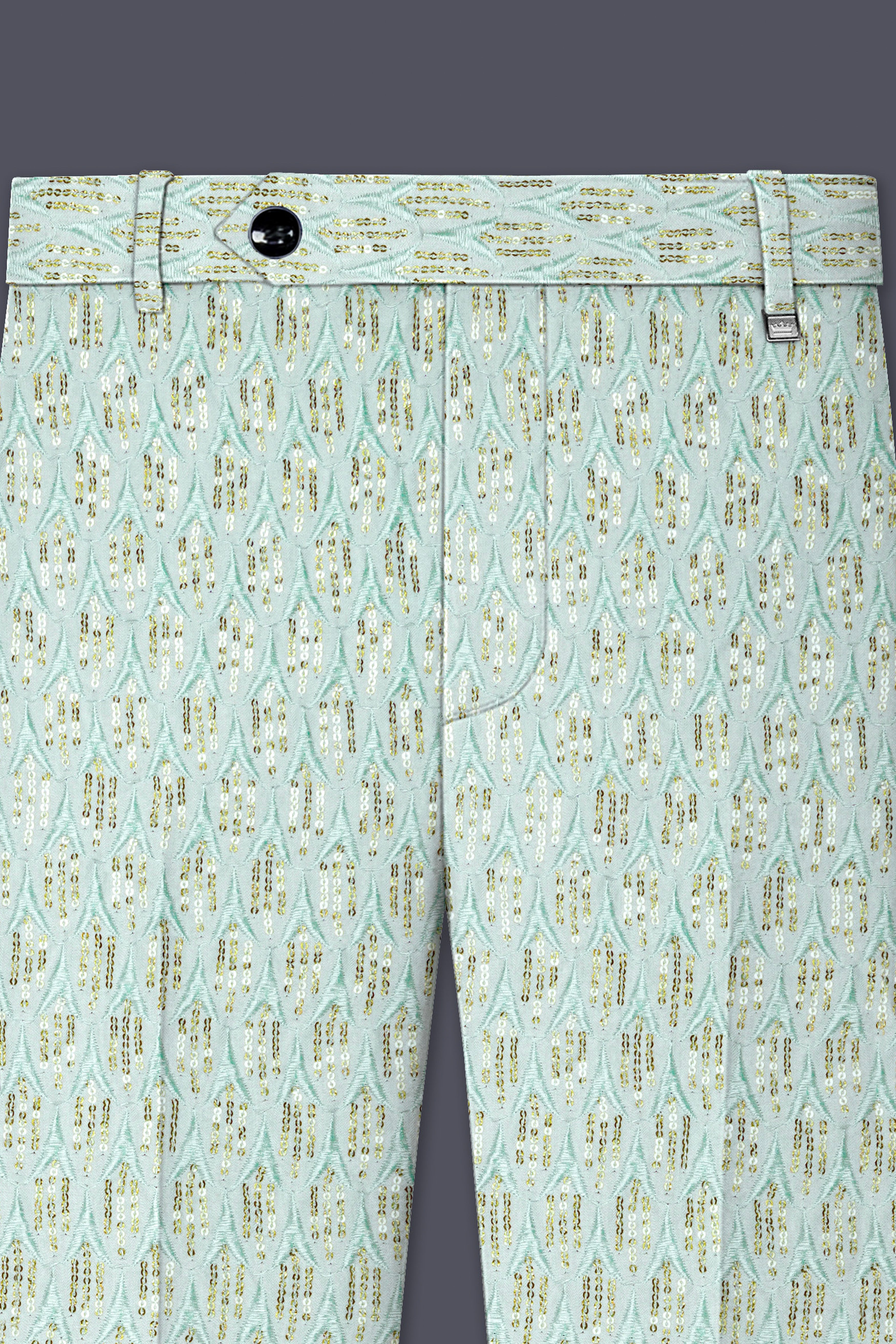 Tikkara-Edgewater Green Viscose Embroidered with Tikki Work Designer Stretchable Waistband Pant
