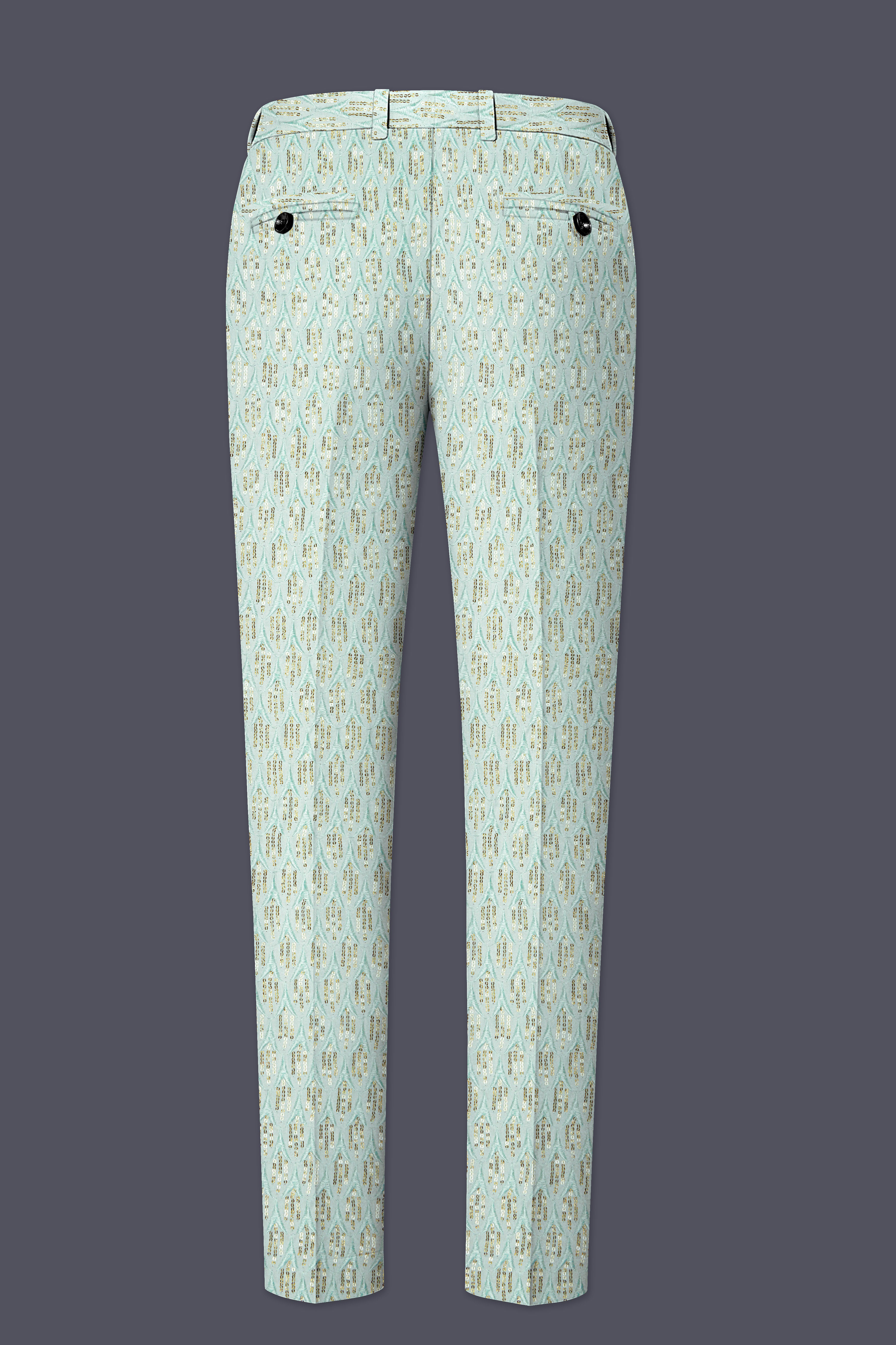 Tikkara-Edgewater Green Viscose Embroidered with Tikki Work Designer Stretchable Waistband Pant