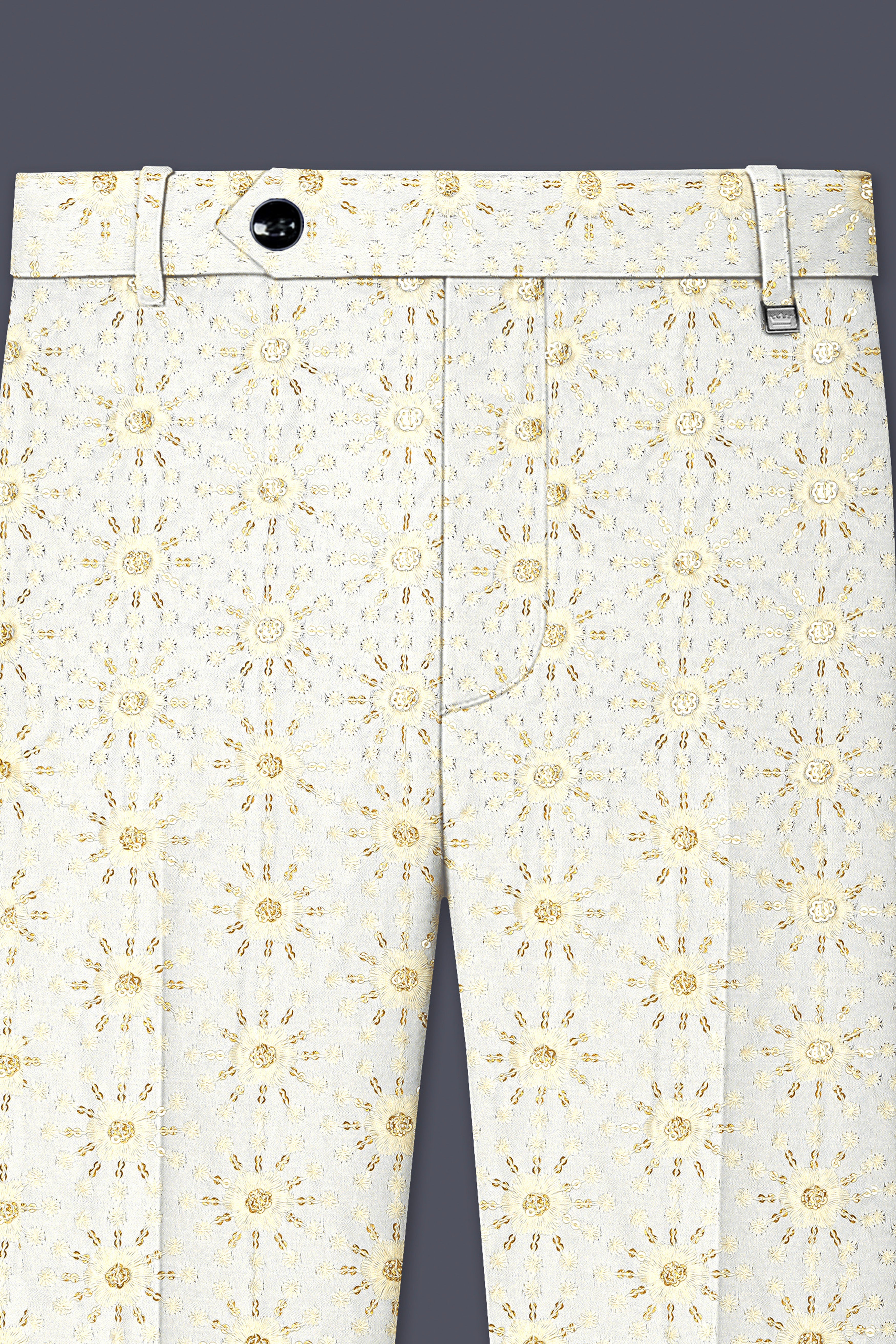 Viscara-Parchment Cream Embroidered Viscose Designer Stretchable Waistband Pant