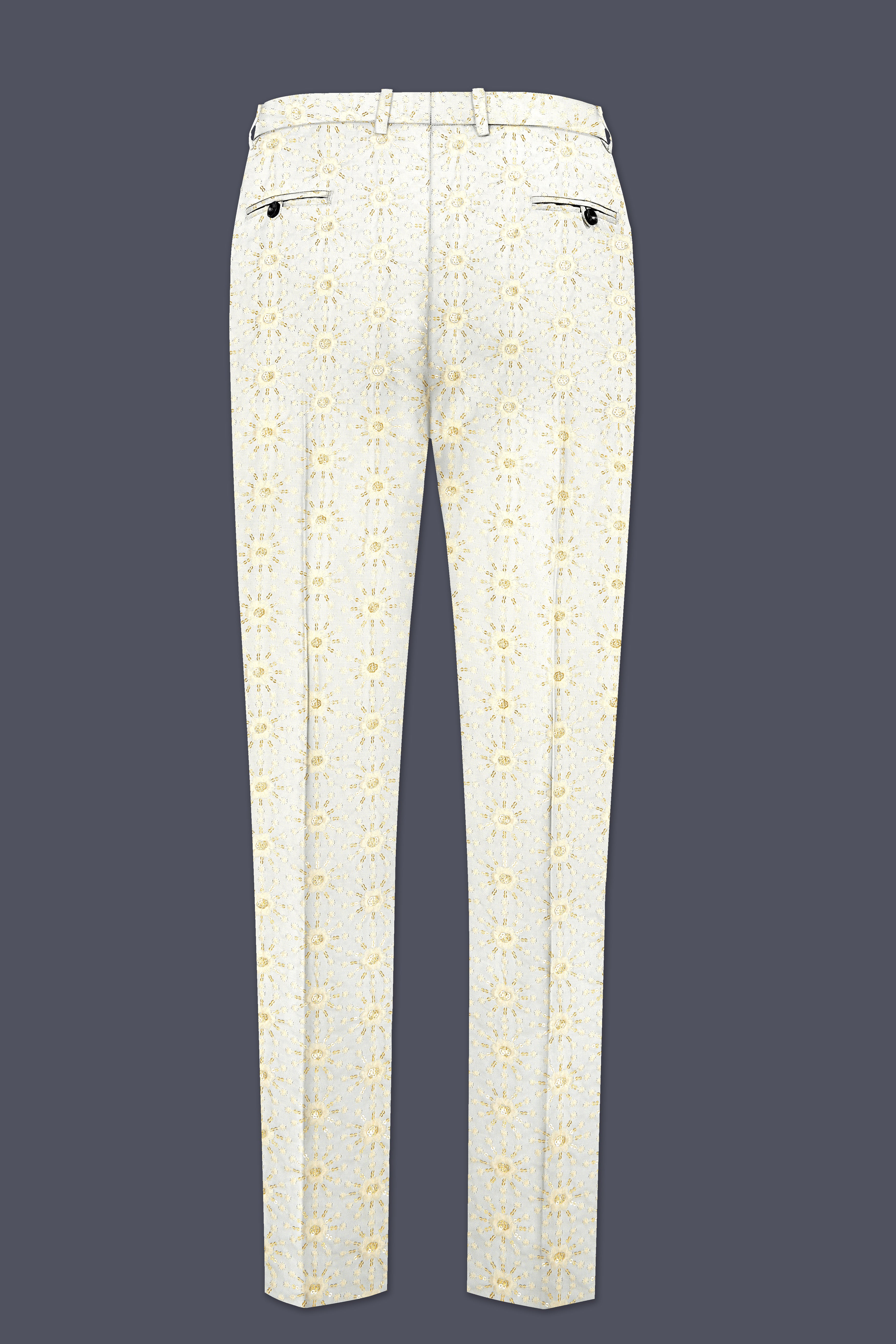 Viscara-Parchment Cream Embroidered Viscose Designer Stretchable Waistband Pant