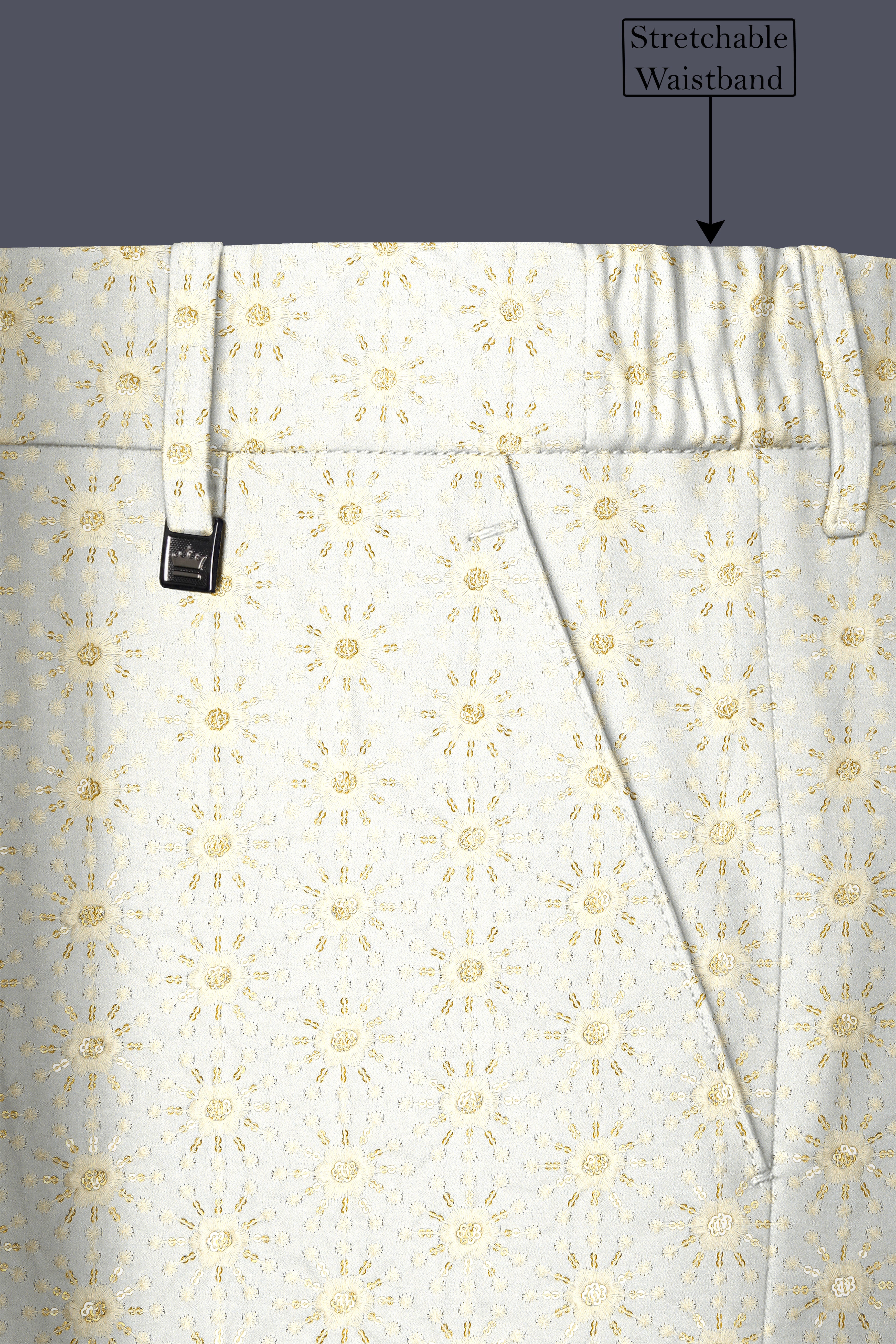 Viscara-Parchment Cream Embroidered Viscose Designer Stretchable Waistband Pant