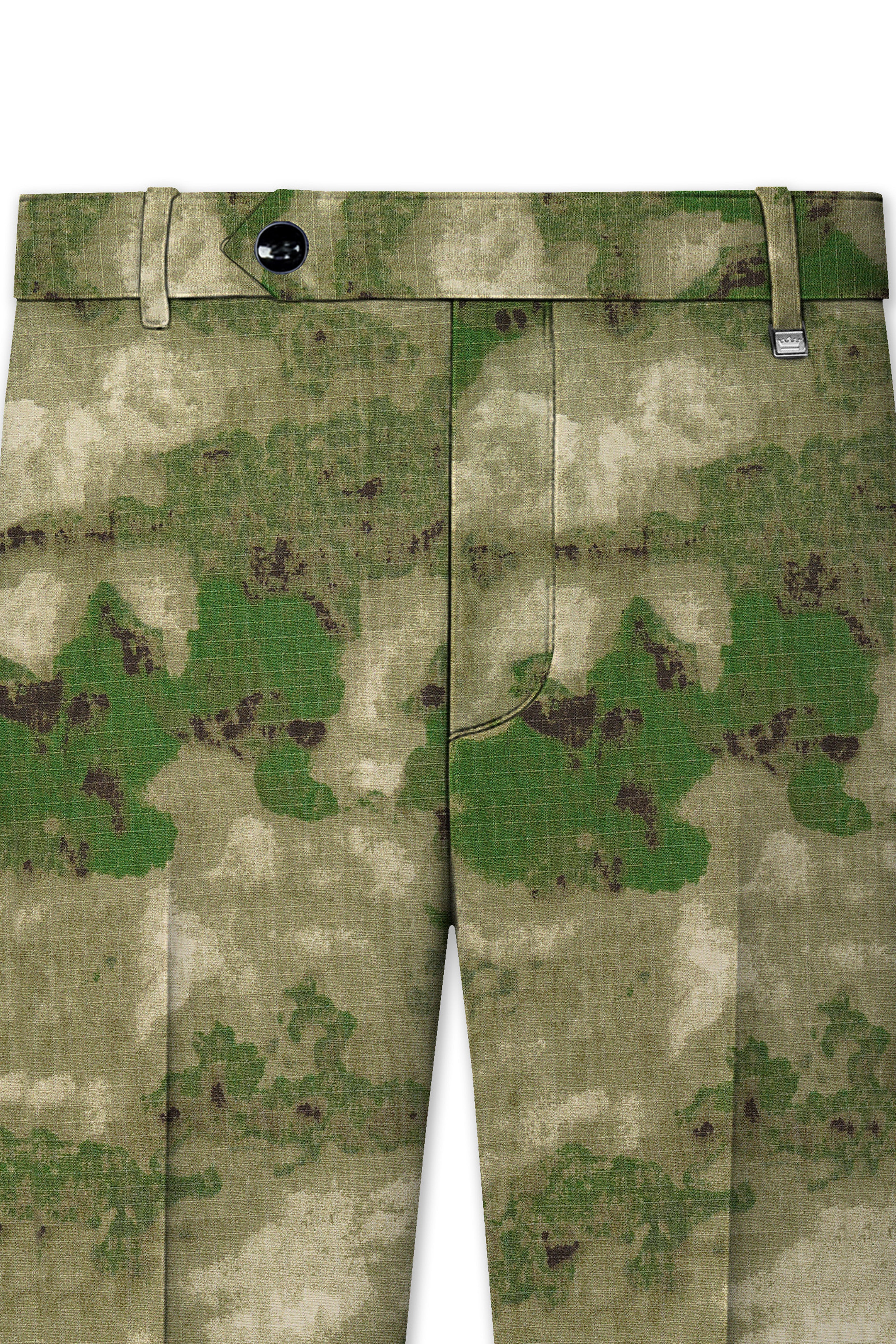 Virenza-Rifle Green and Wafer Cream Tie Dye Printed Premium Cotton Stretchable Waistband Pant