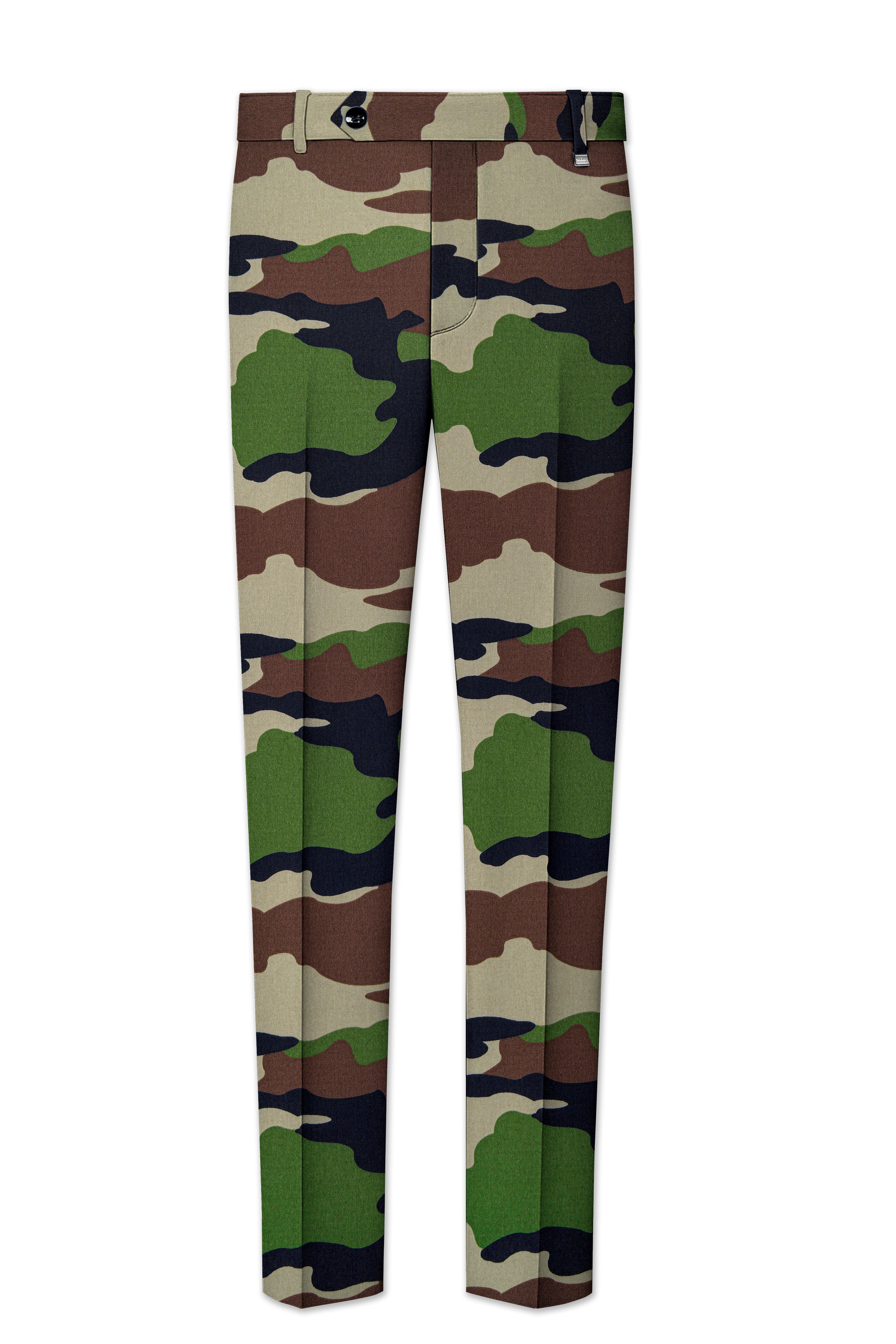 Aurever-Beaver Brown and Finch Green Camouflage Printed Premium Cotton Stretchable Waistband Pant