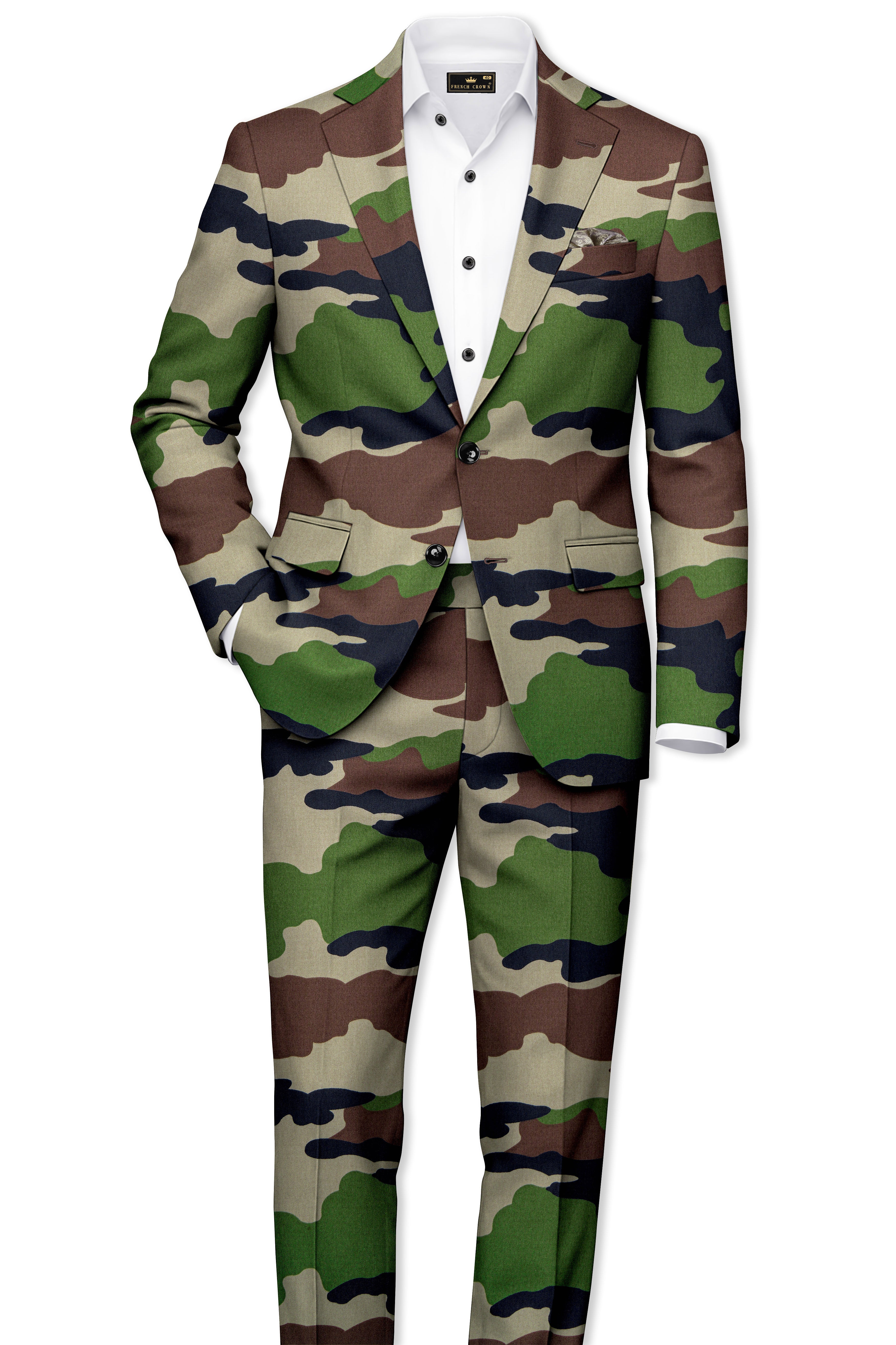 Aurever-Beaver Brown and Finch Green Camouflage Printed Premium Cotton Stretchable Waistband Pant