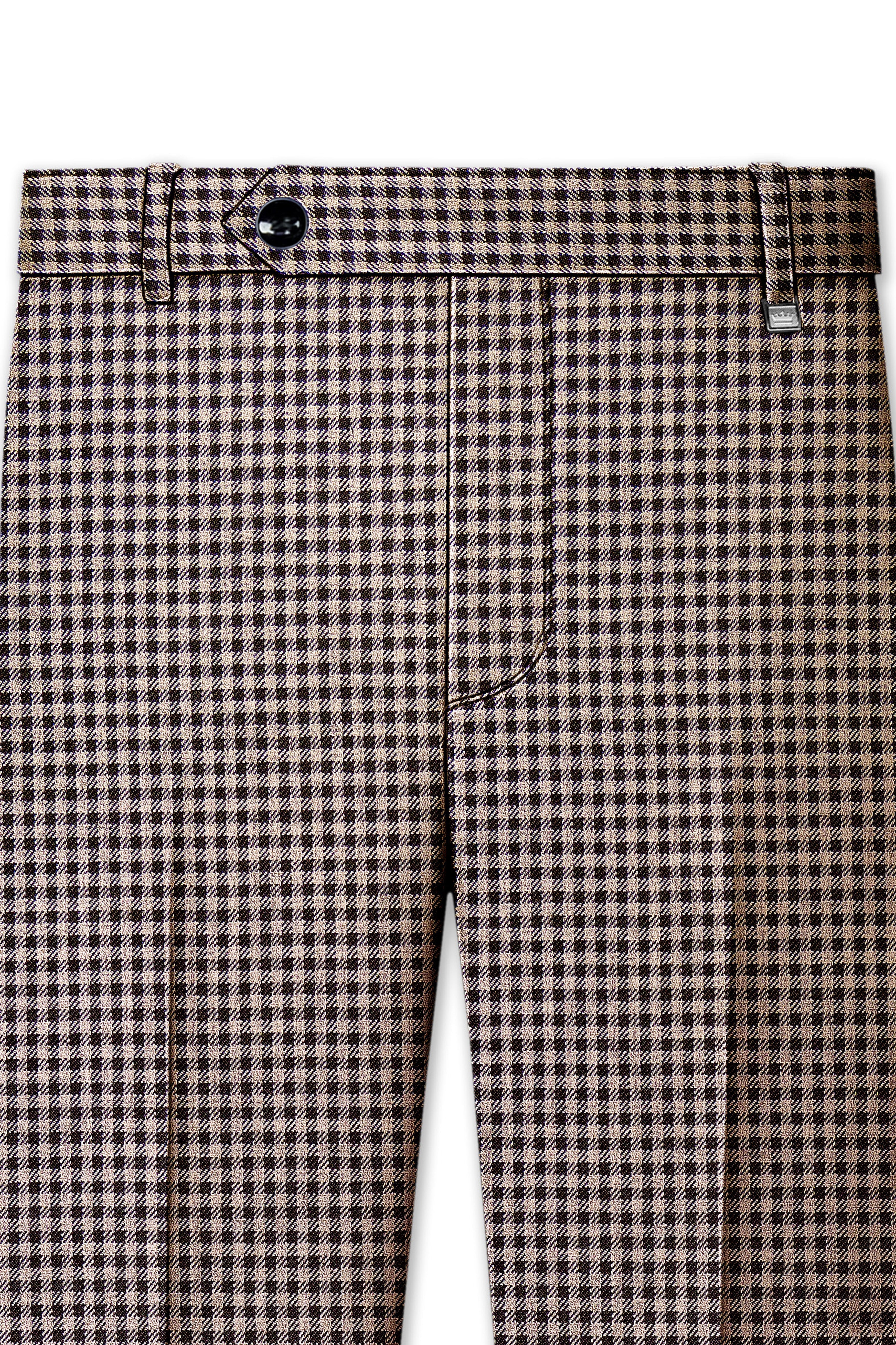 Imperium-Emperor Brown And Swiss Cream Gingham Plaid Tweed Stretchable Waistband Pant